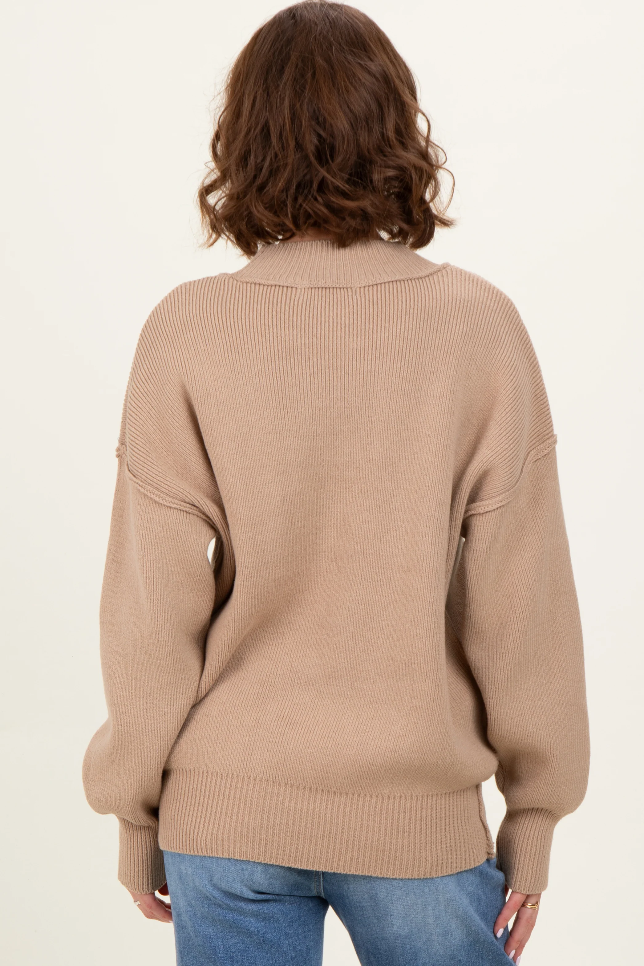 Light Mocha Wide Neck Drop Shoulder Sweater - Image 3