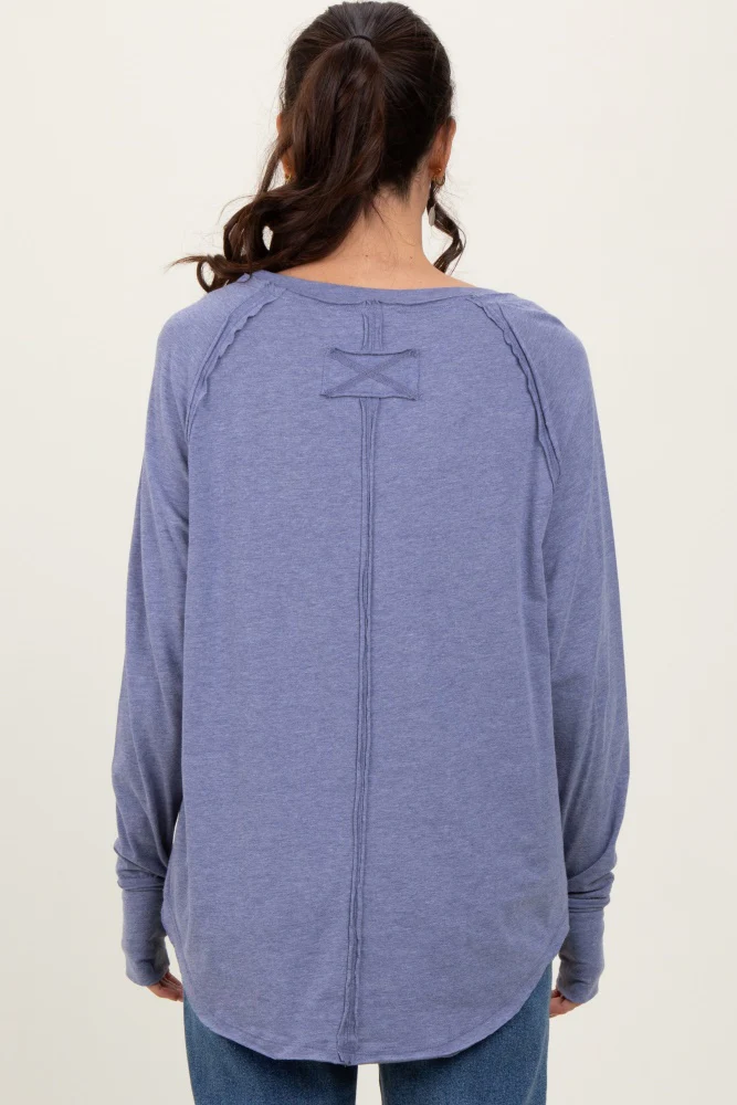 Light Navy Heather Exposed Seam Long Sleeve Top - Image 4