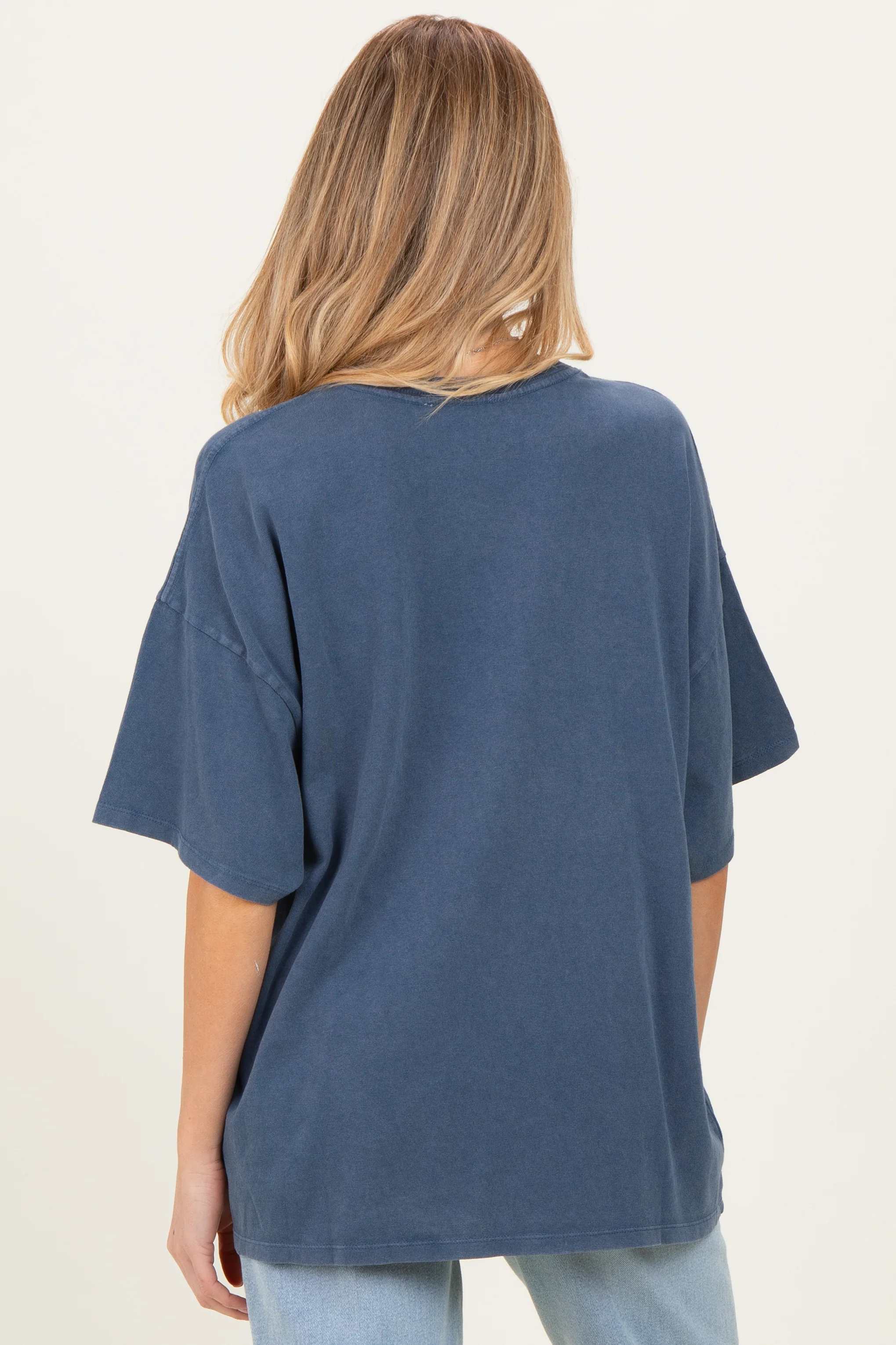 Light Navy Oversized Mineral Wash Maternity T-Shirt - Image 4