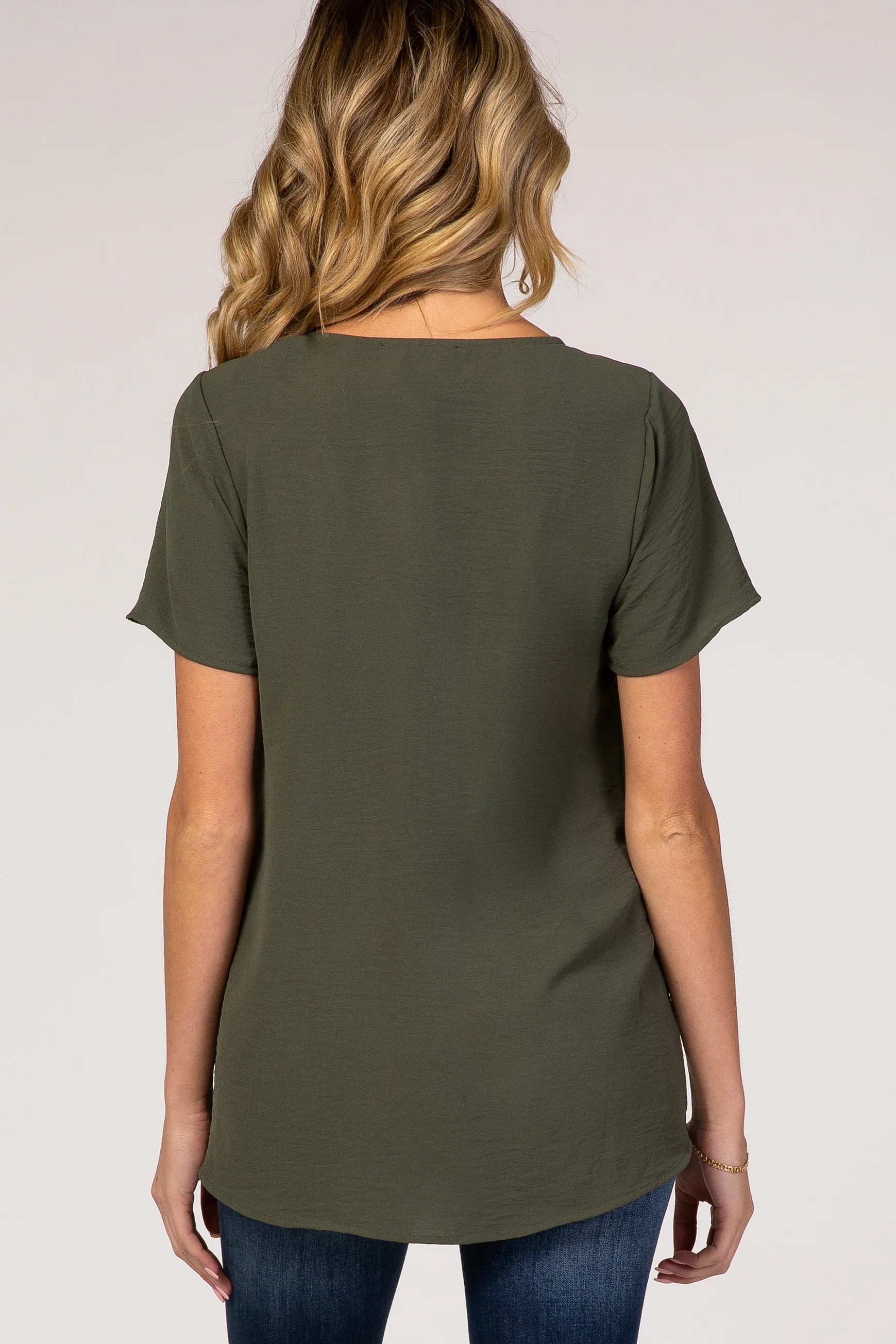 Light Olive Button Tie Front Maternity Top - Image 3