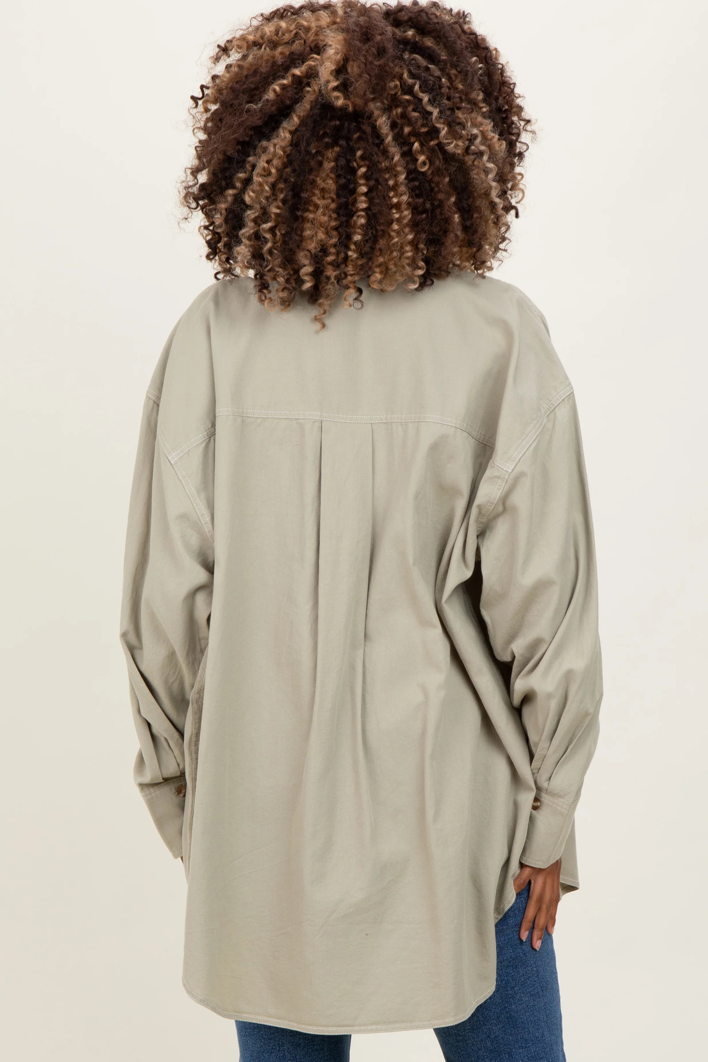Light Olive Chambray Button Down Maternity Top - Image 4