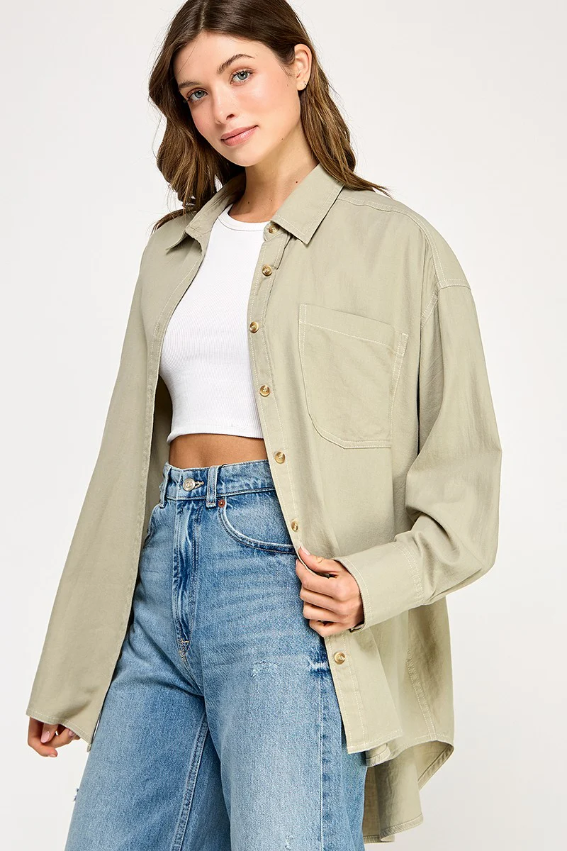 Light Olive Chambray Button Down Maternity Top - Image 5