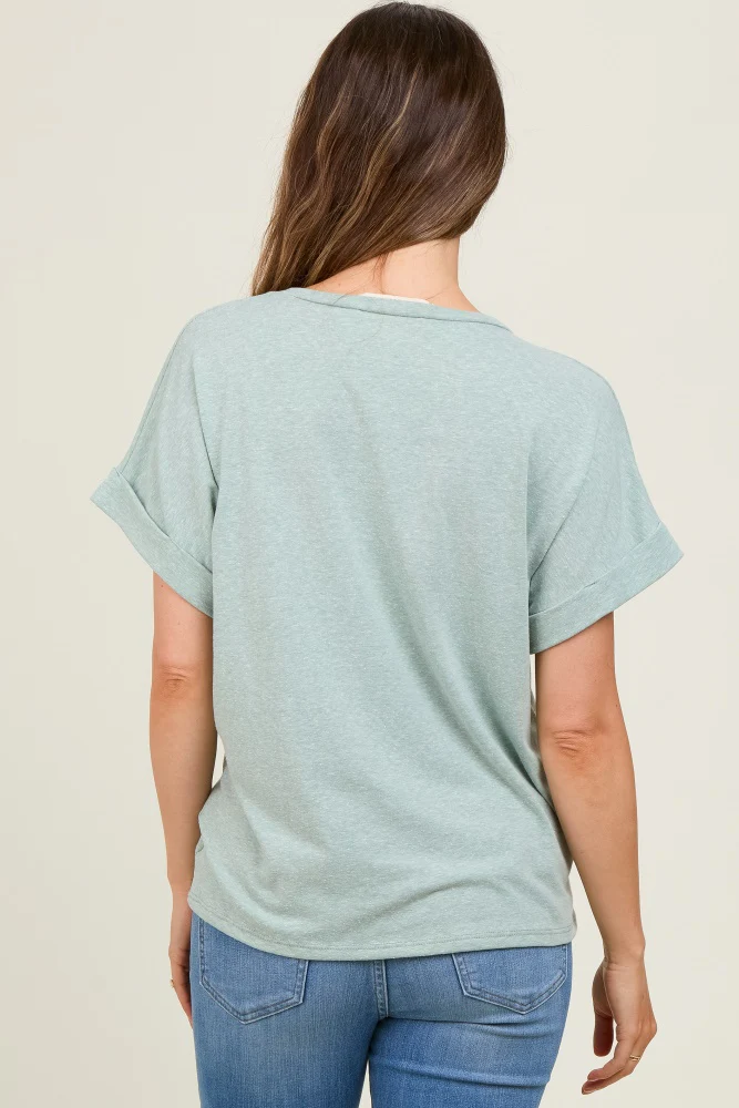 Light Olive Cuff Short Sleeve Maternity Top - Image 4