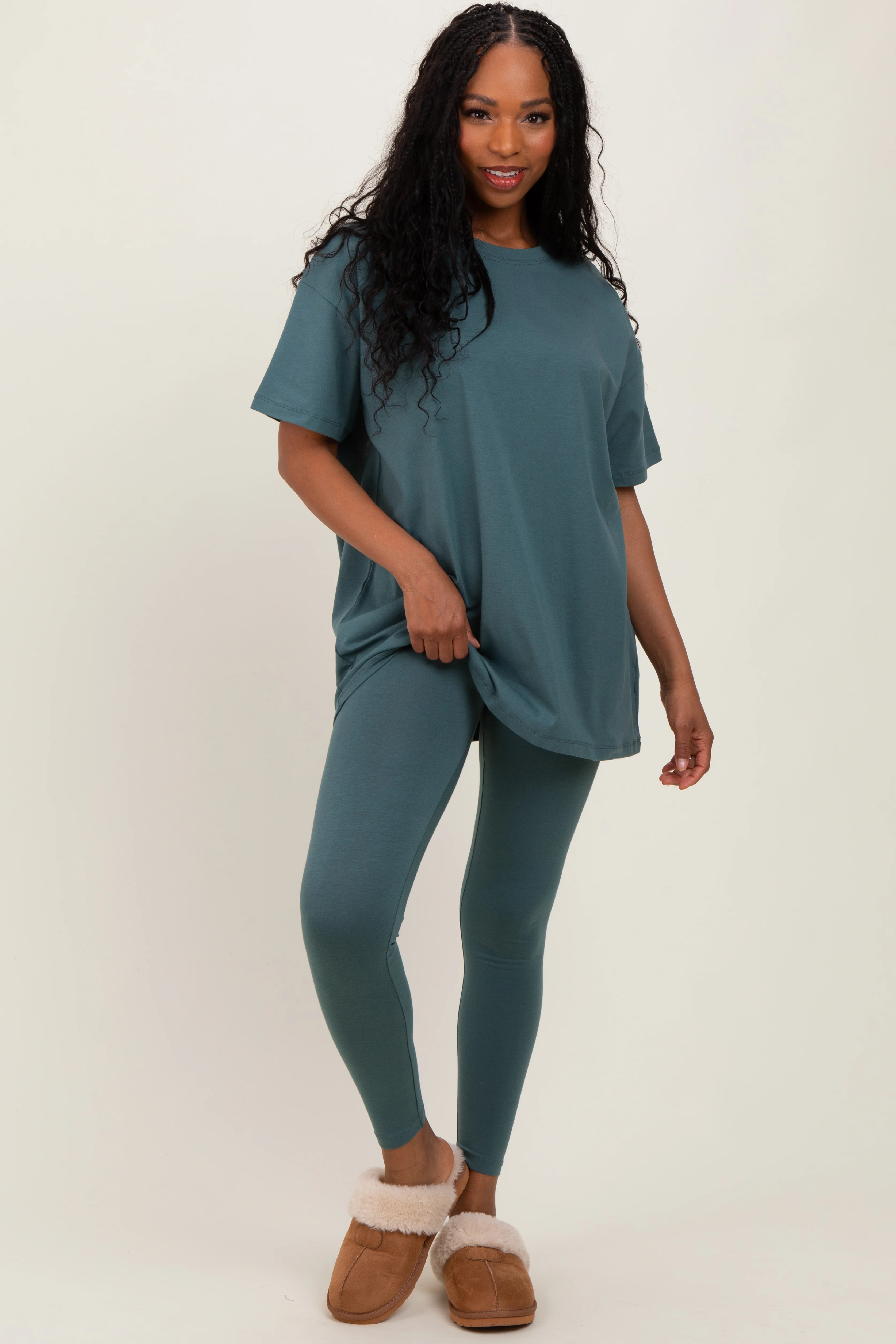 Light Olive Oversized Crewneck Short Sleeve and Legging Maternity Set - Image 5