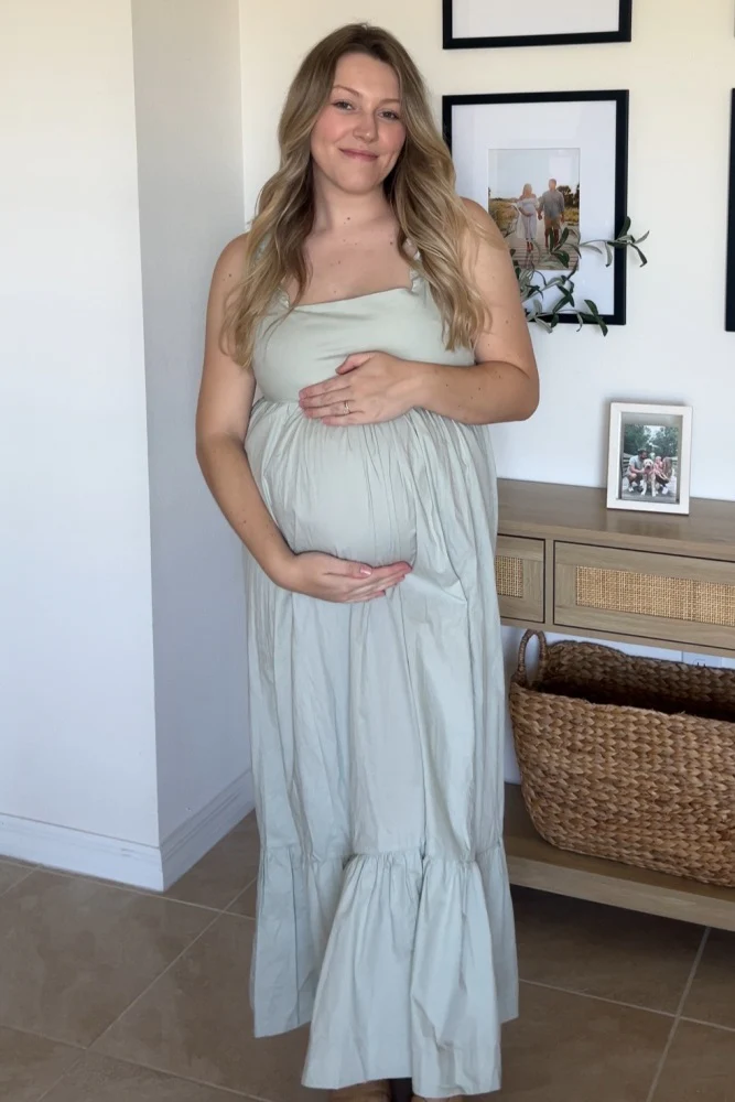Light Olive Pinafore Cutout Tie Back Maternity Maxi Dress - Image 4