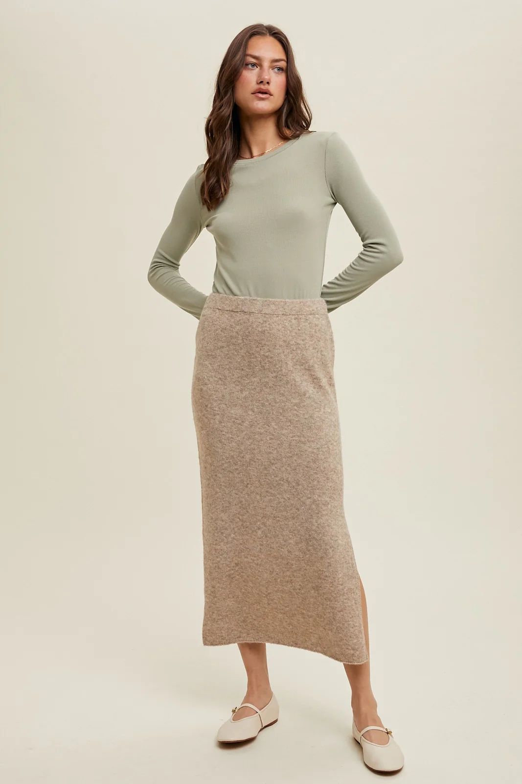 Light Olive Ribbed Long Sleeve Top - Image 4