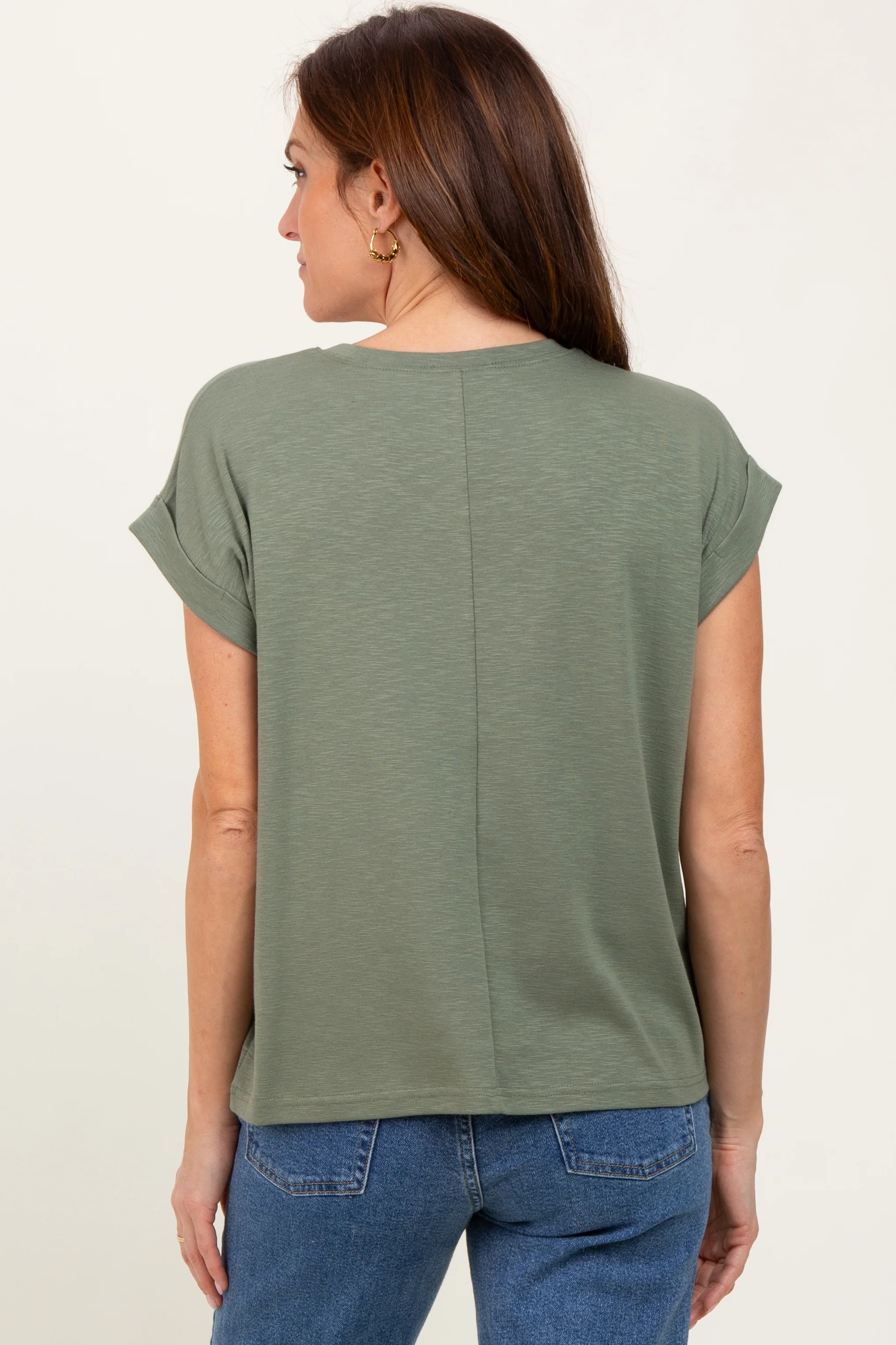 Light Olive Rolled Short Sleeve Tee - Image 4