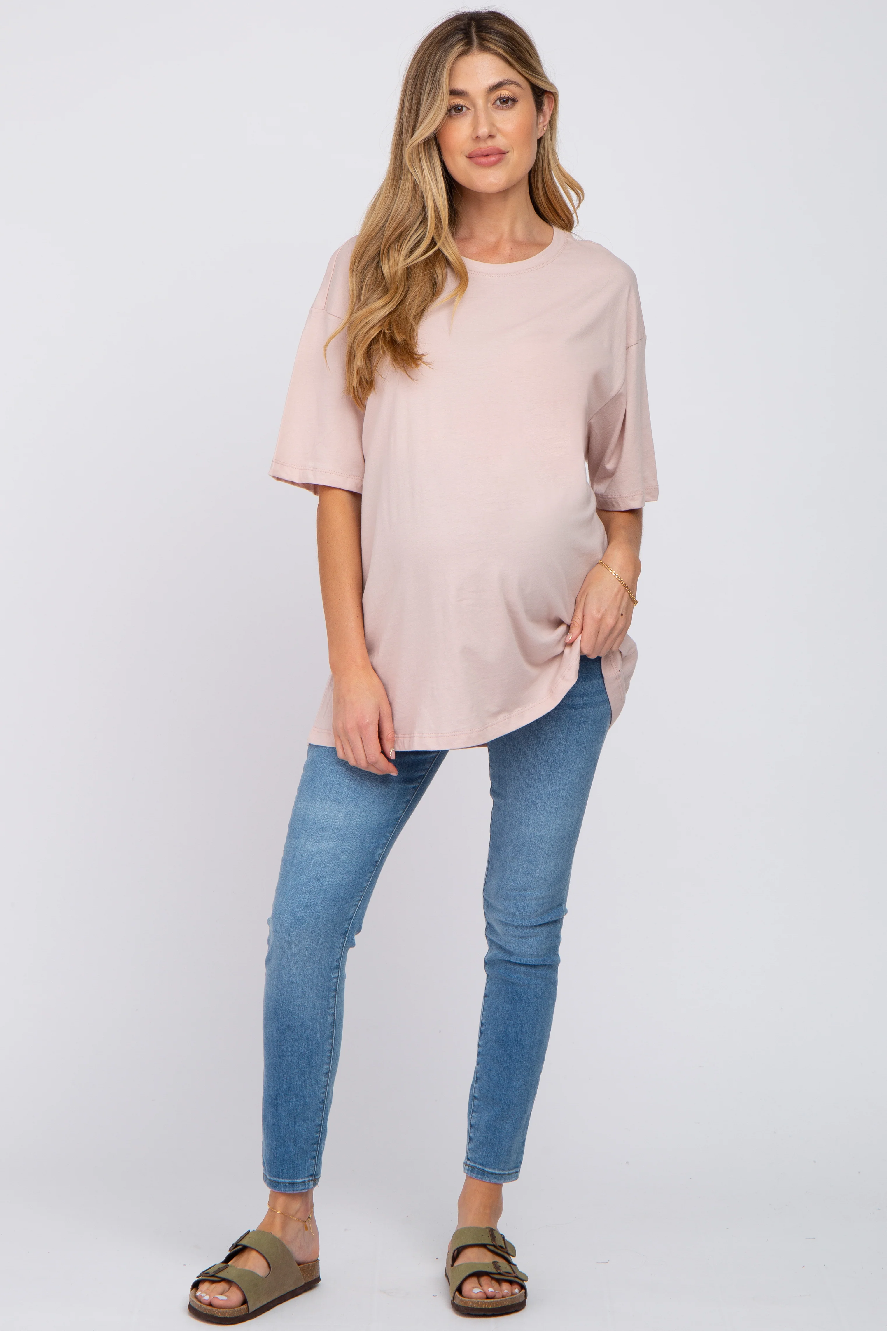 Light Pink Basic Oversized Maternity Tee - Image 4