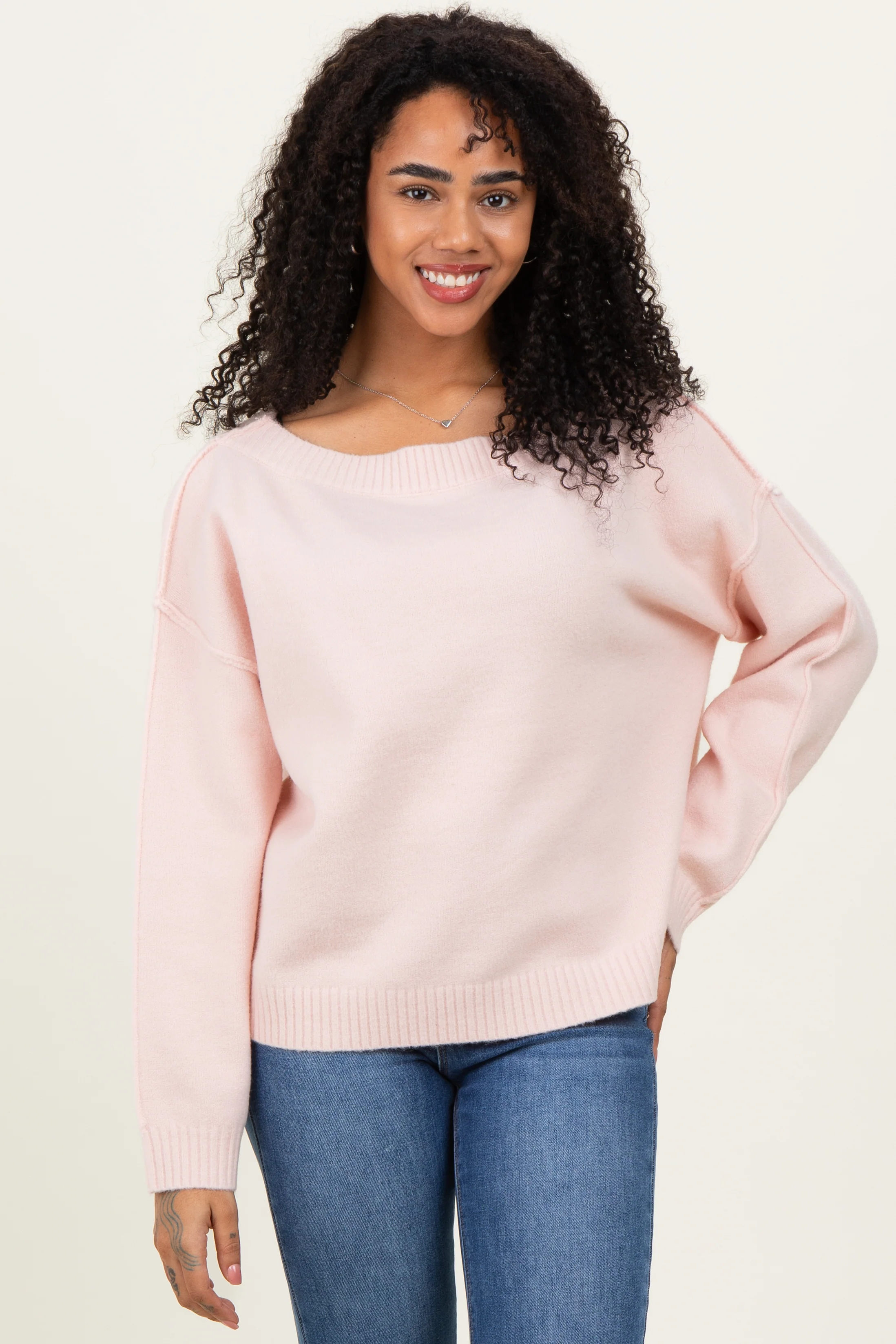 Light Pink Boat Neck Maternity Sweater - Image 4