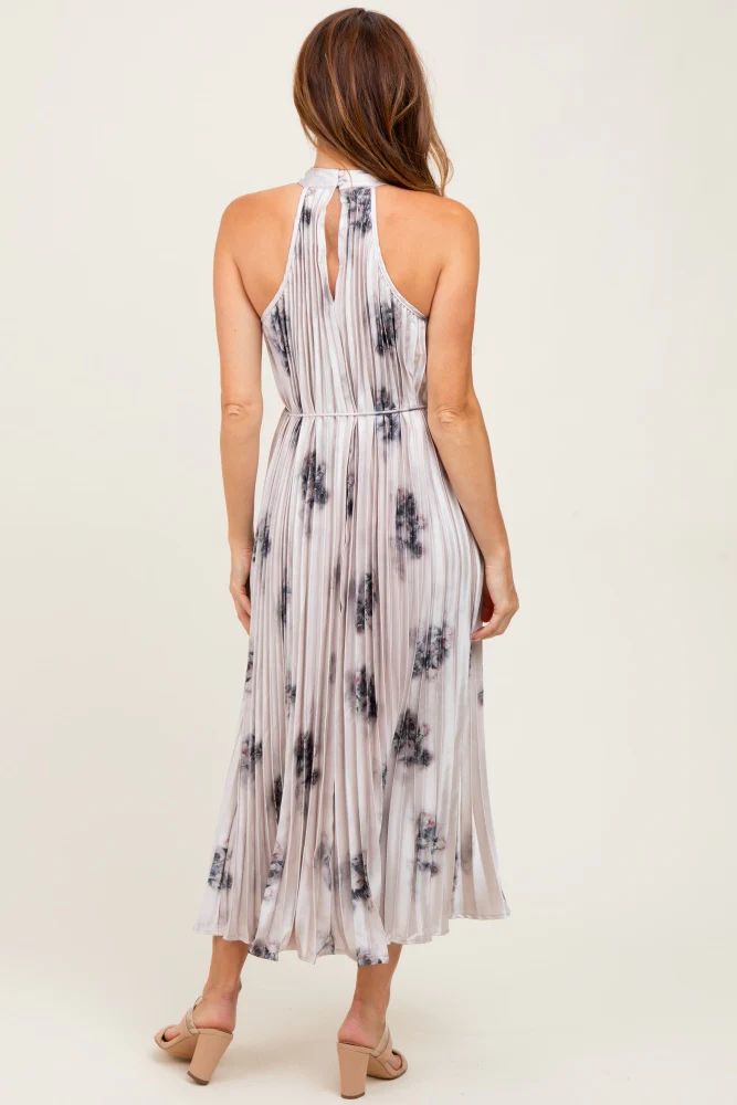 Light Pink Printed Pleated Halter Dress - Image 4