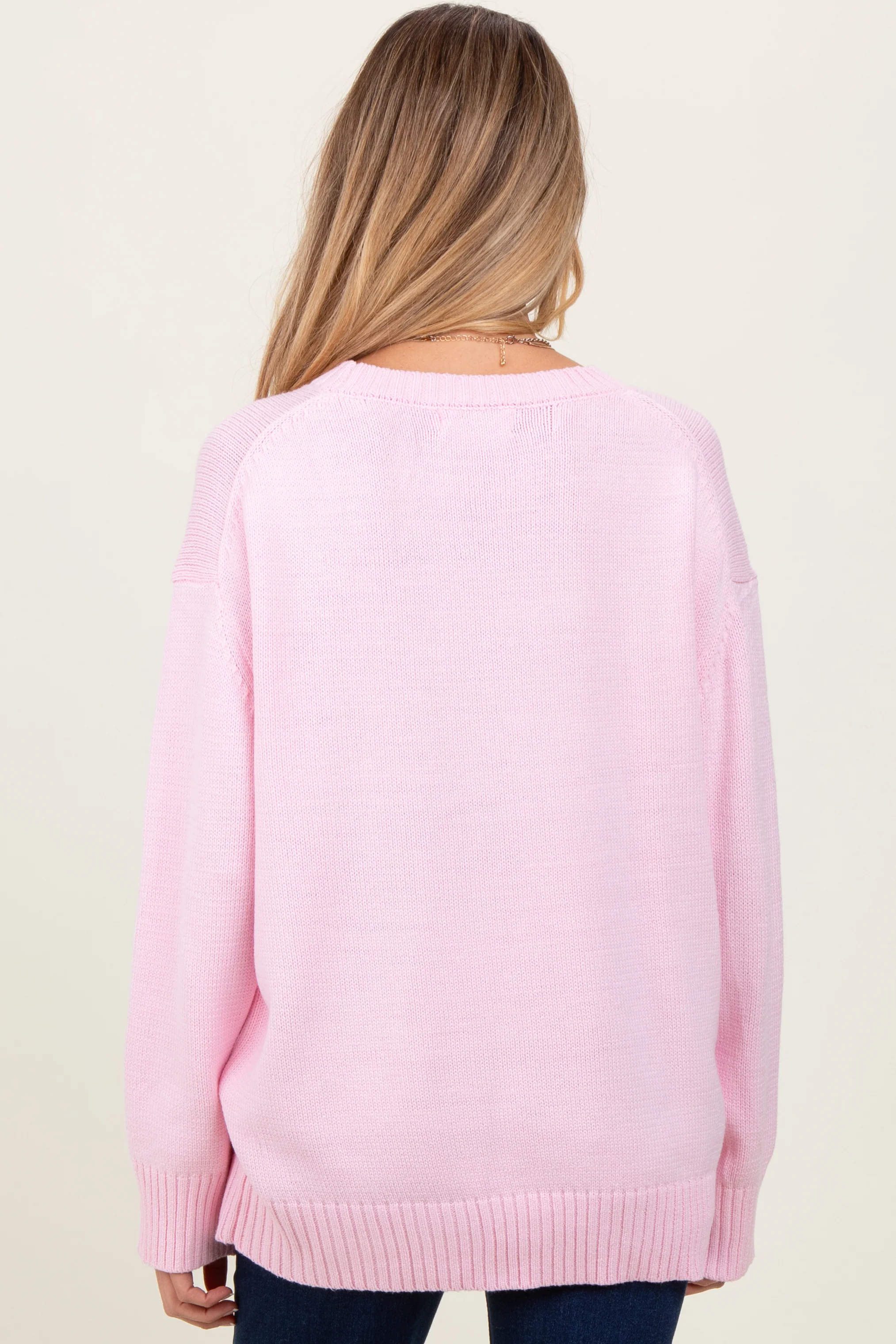 Light Pink Soft Knit Basic Maternity Sweater - Image 3