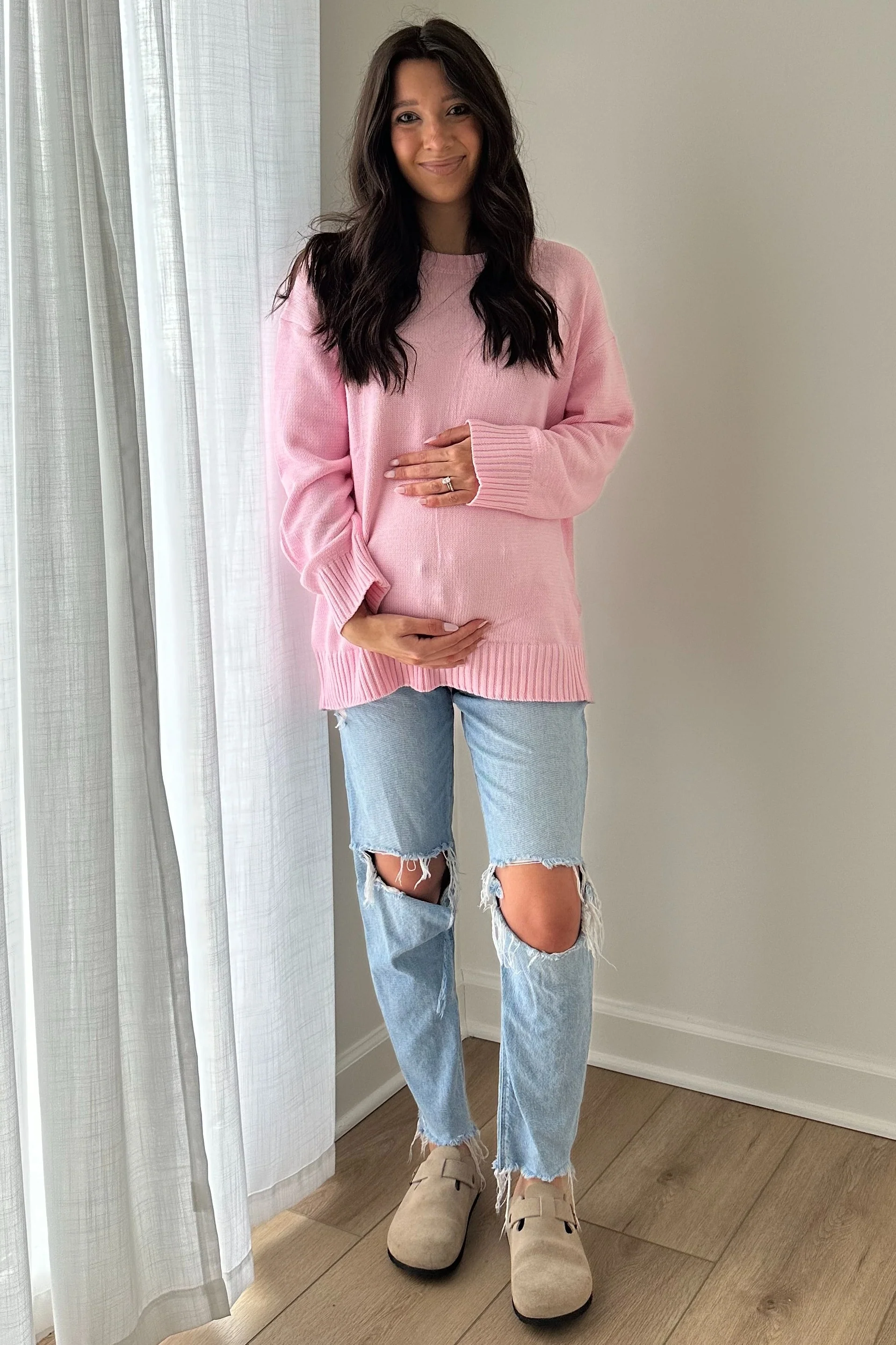 Light Pink Soft Knit Basic Maternity Sweater - Image 4