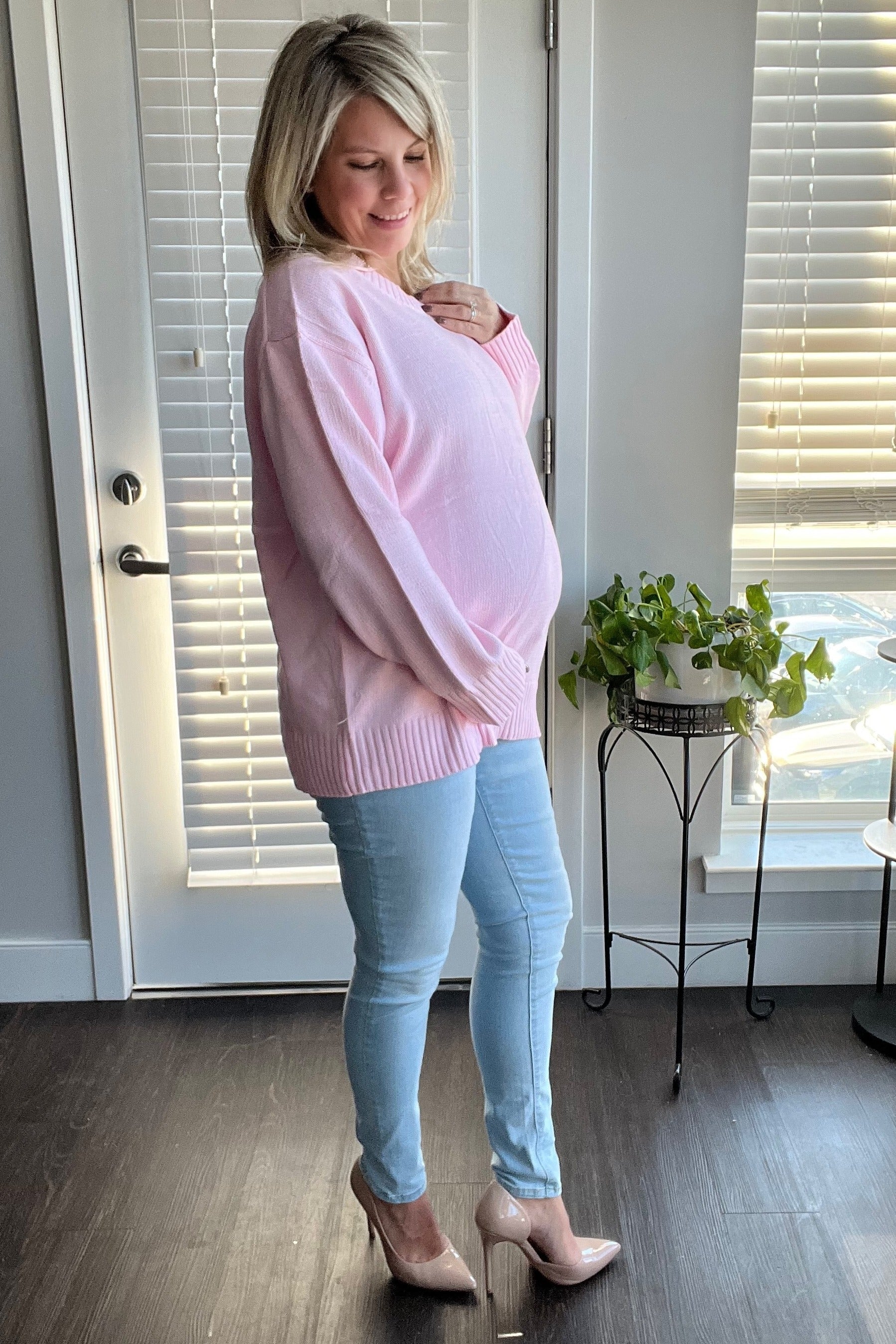 Light Pink Soft Knit Basic Maternity Sweater - Image 5