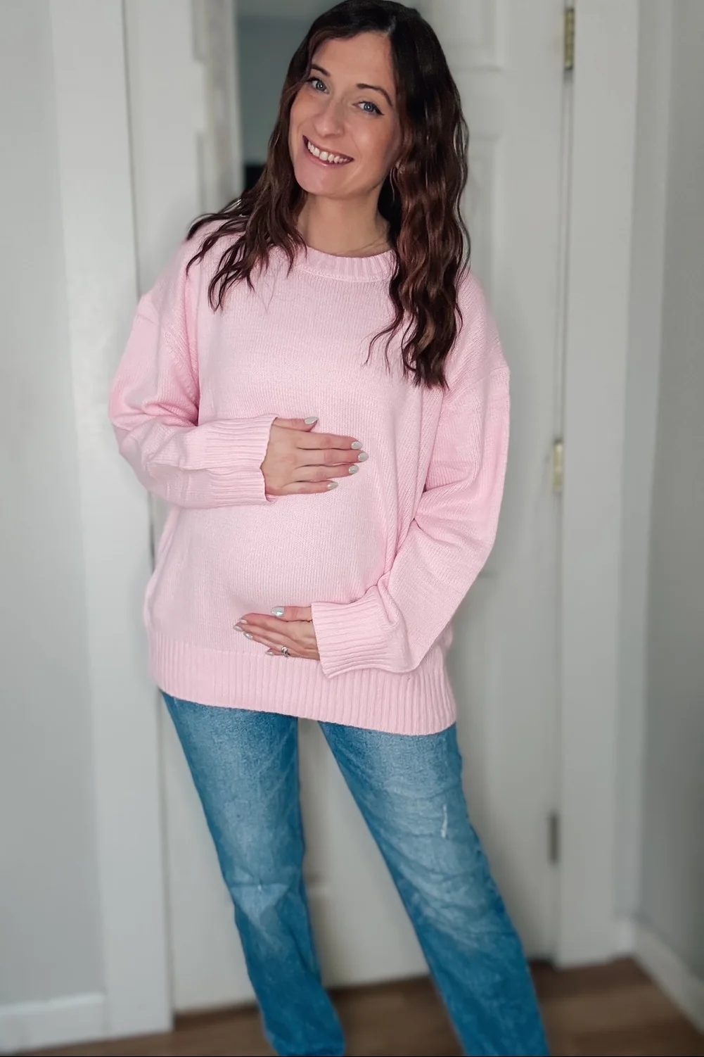 Light Pink Soft Knit Basic Maternity Sweater - Image 6