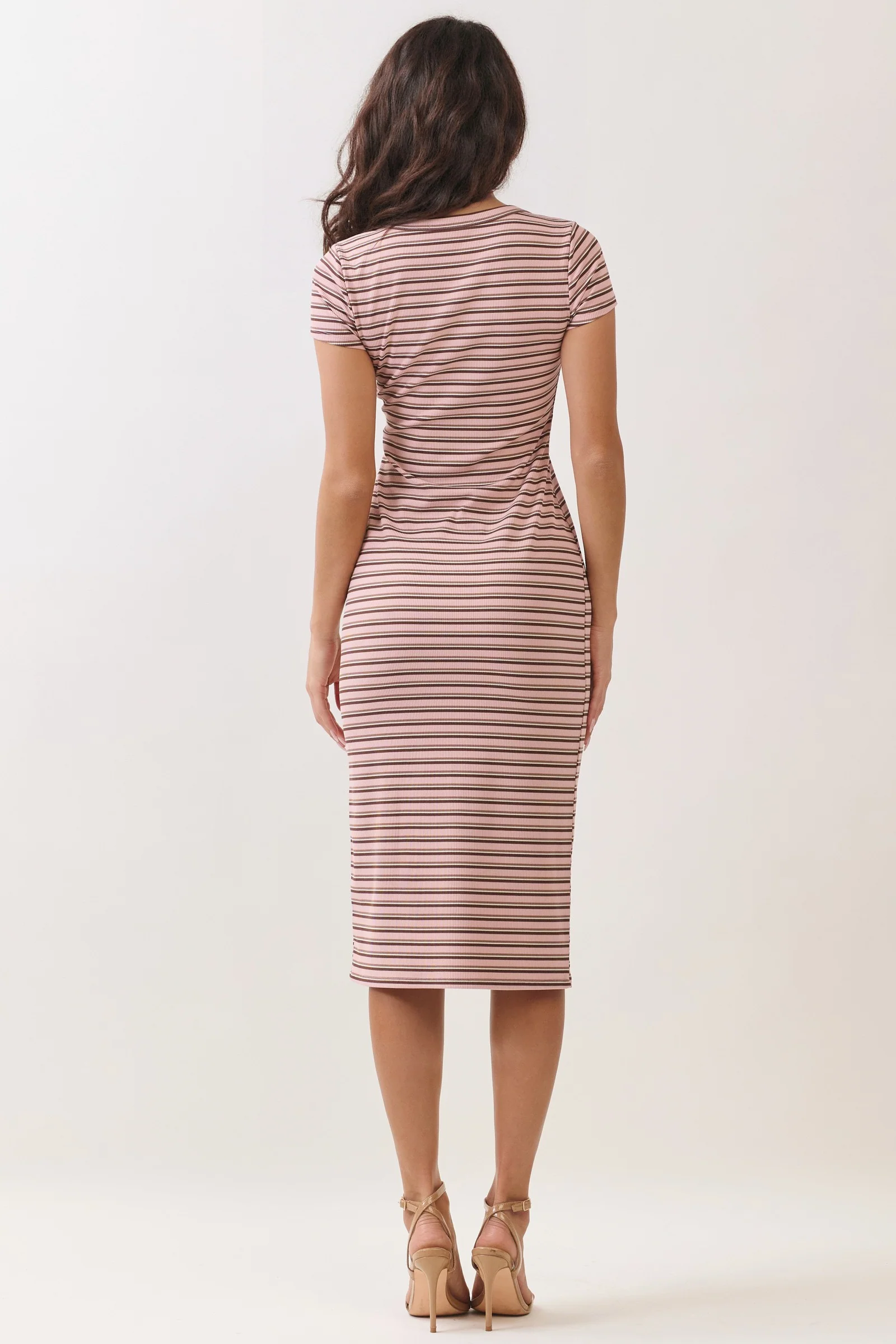 Light Pink Striped Henley Midi Dress - Image 6
