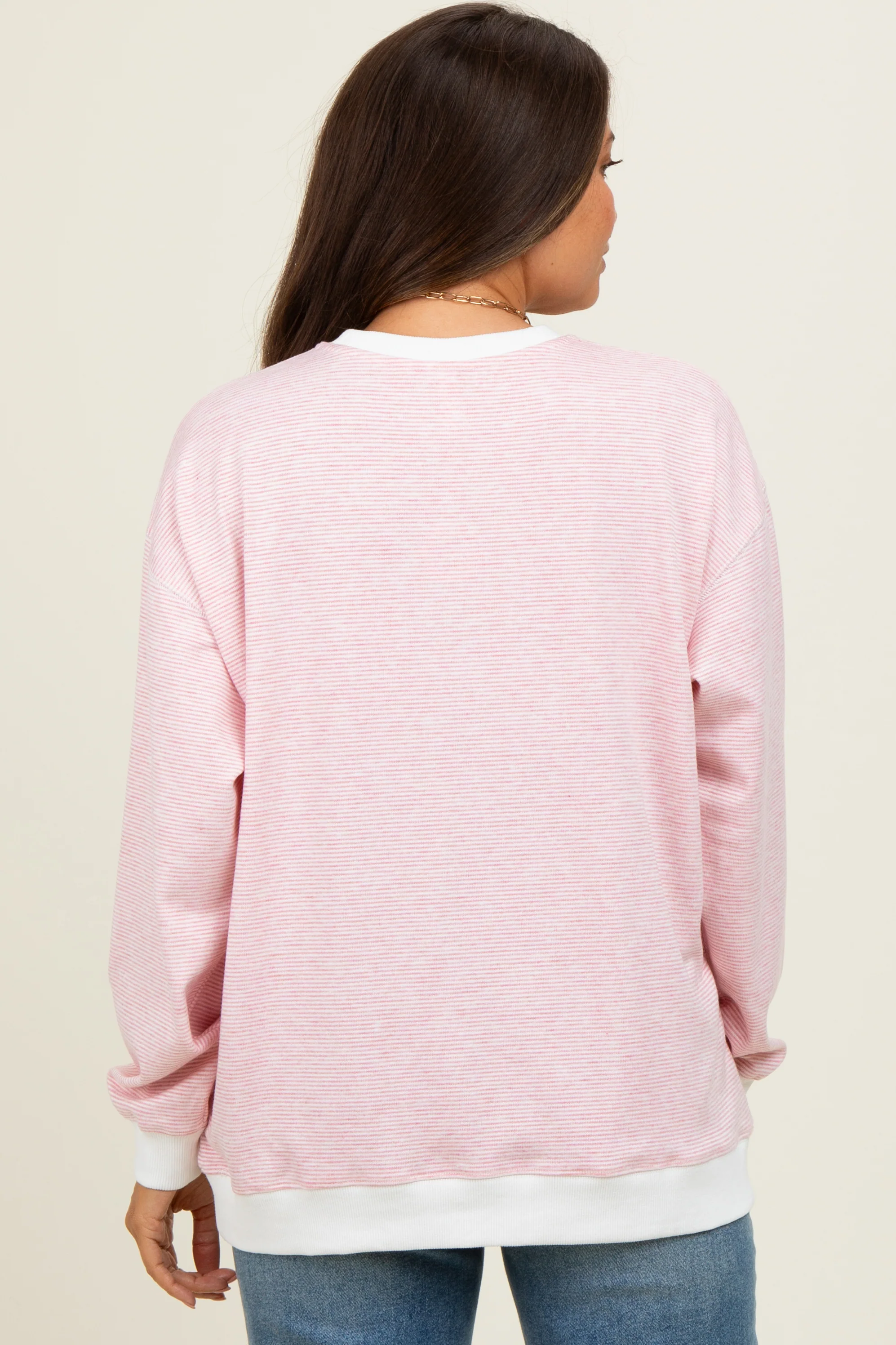 Light Pink Striped Maternity Pullover Top - Image 4