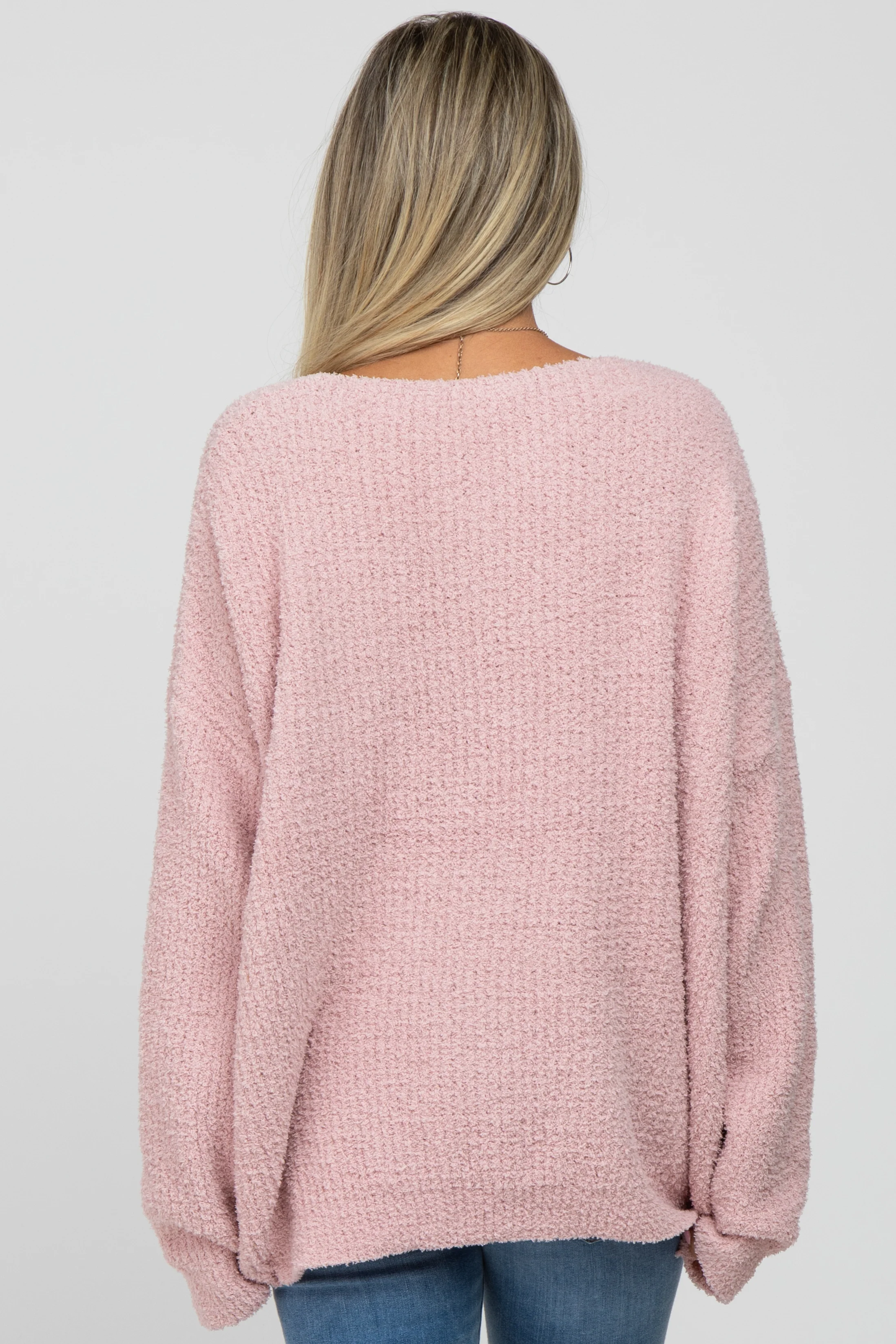Light Pink V-Neck Soft Maternity Sweater - Image 3