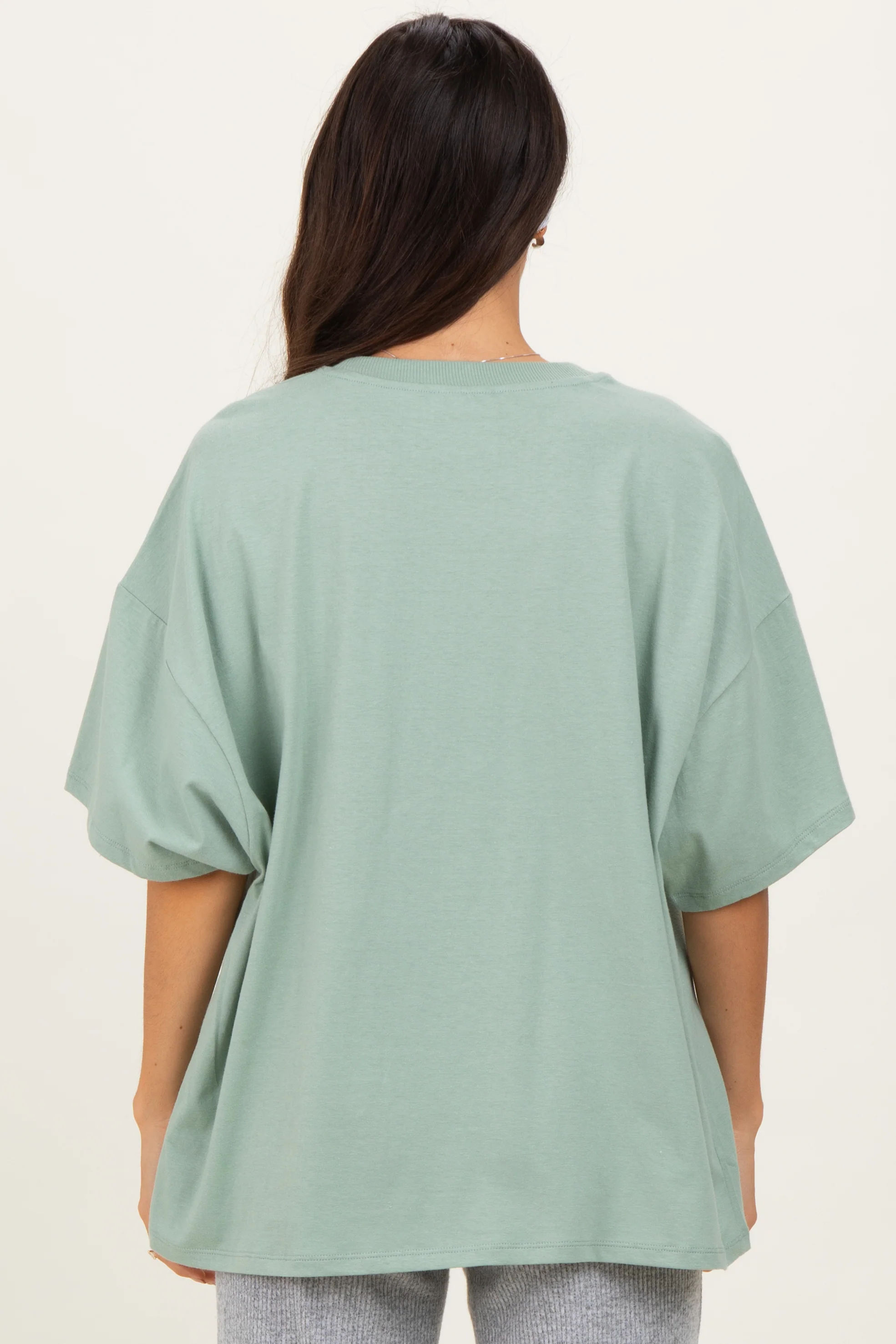 Light Sage Crew Neck Short Sleeve Oversized T-Shirt - Image 8