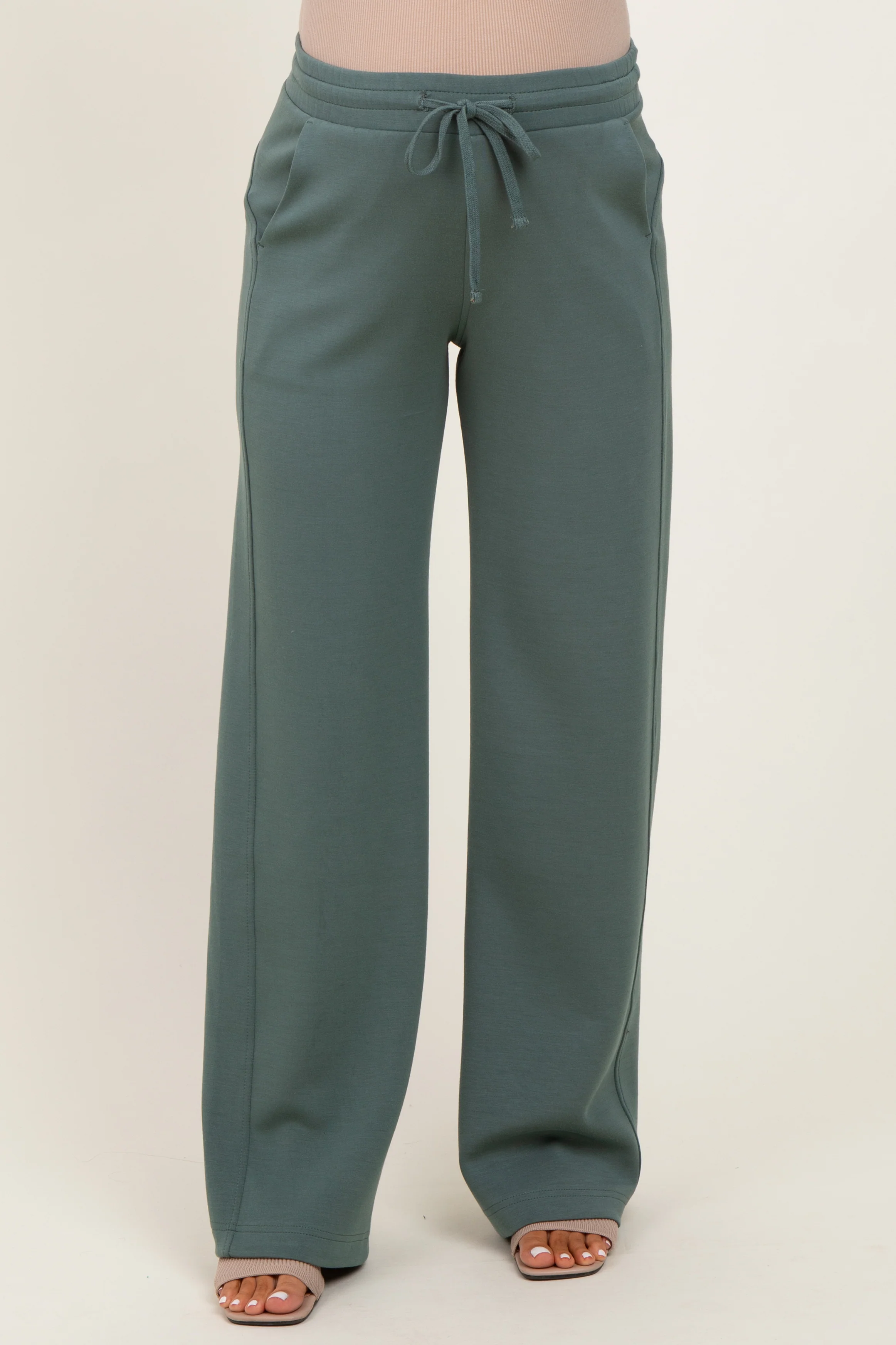 Light Teal Straight Leg Drawstring Maternity Sweatpants - Image 2