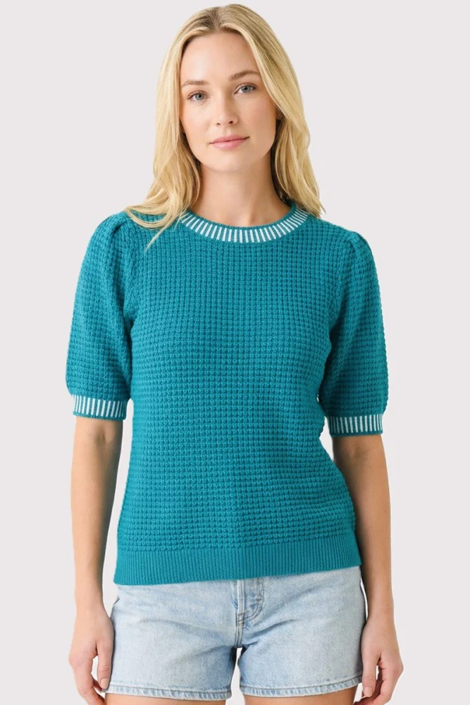 Light Teal Waffle Knit Maternity Sweater Top - Image 5