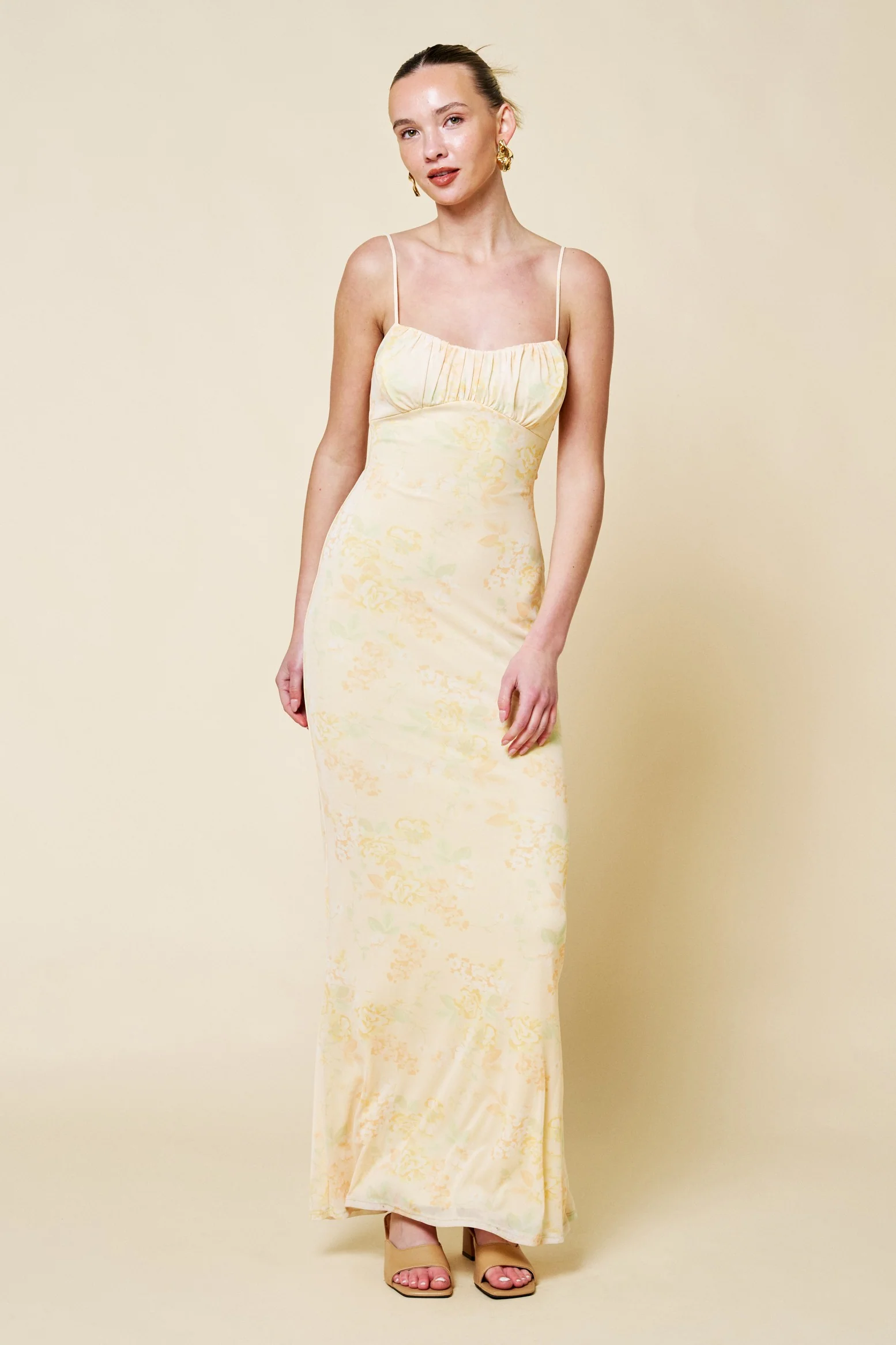 Light Yellow Floral Cutout Back Maternity Maxi Dress - Image 5