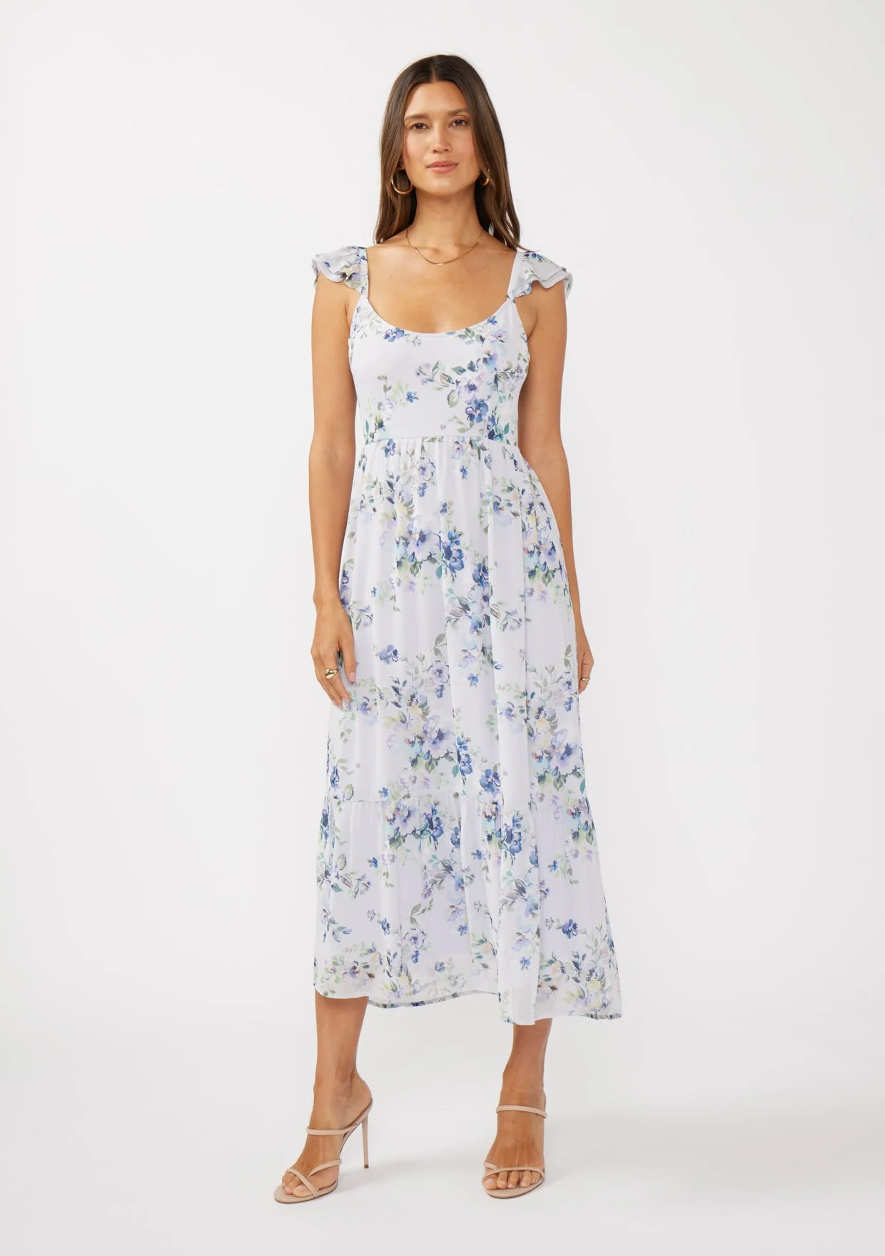 Lilac Floral Textured Open Back Tie Maxi Dress - Image 5