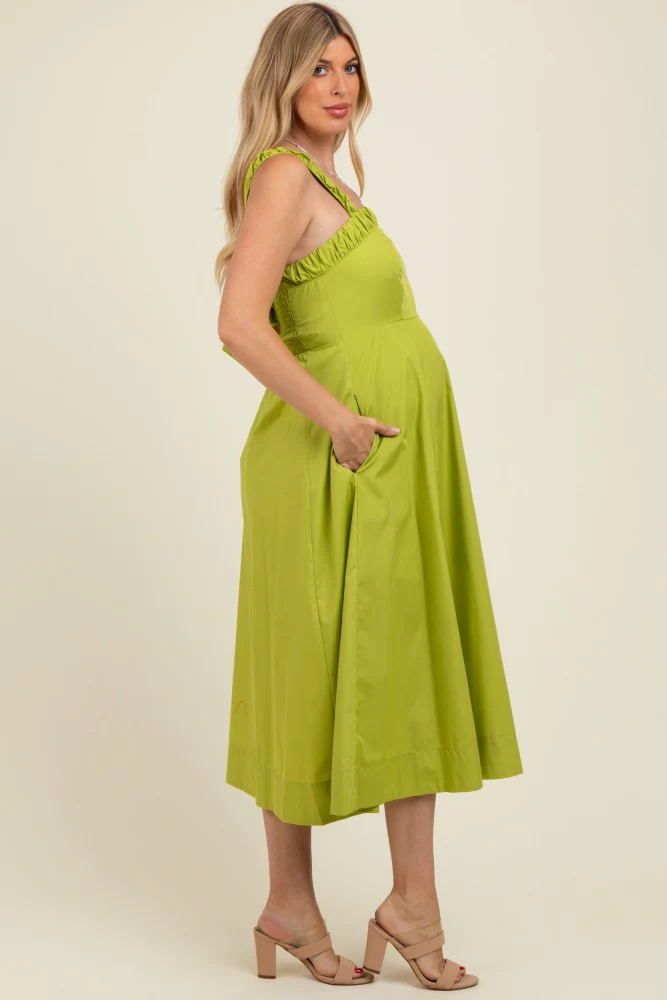 Lime Back Bow Tie Detail Sleeveless Maternity Midi Dress - Image 3