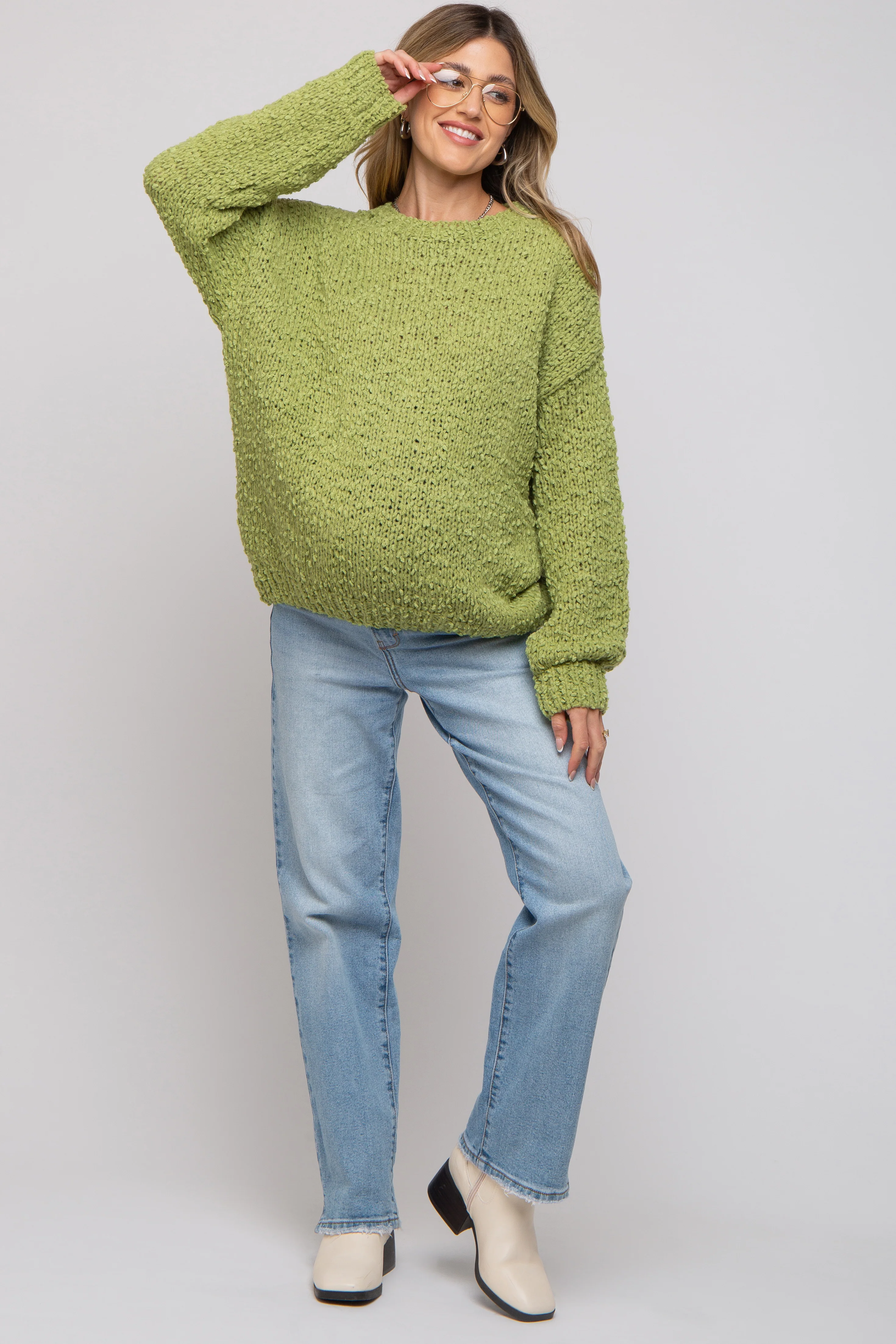 Lime Chunky Loose Knit Maternity Sweater - Image 4