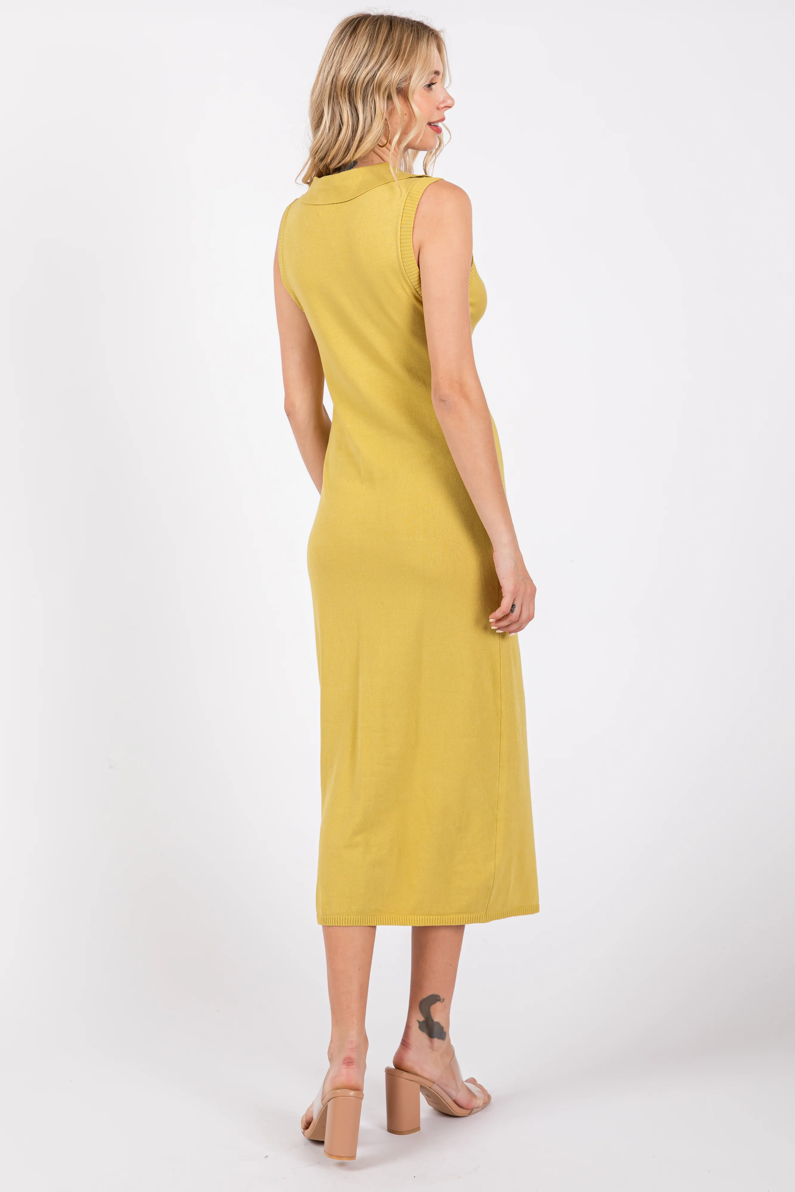 Lime Collared Sleeveless Twist Knit Midi Dress - Image 3