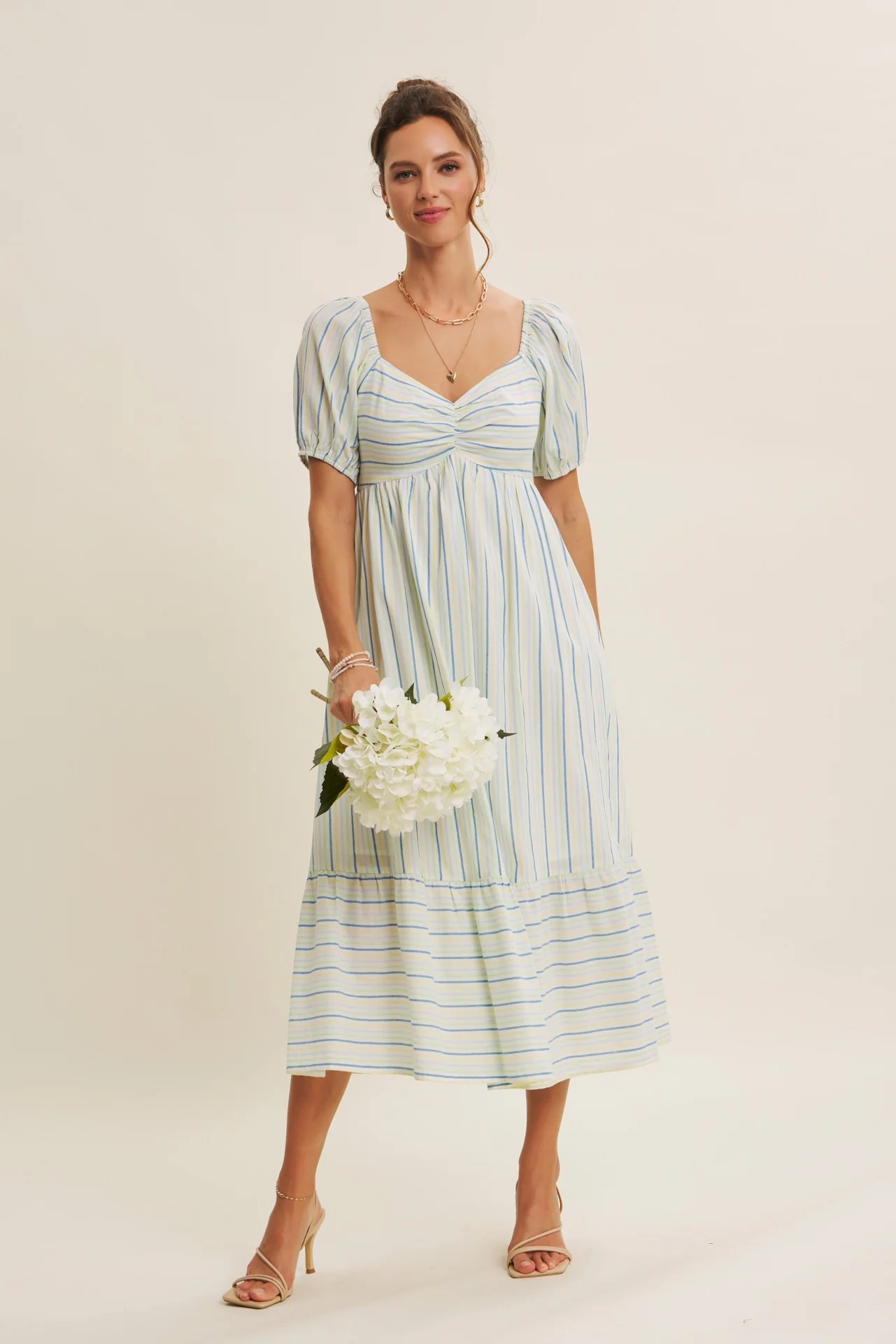 Lime Stripe Sweetheart Neckline Midi Dress - Image 5
