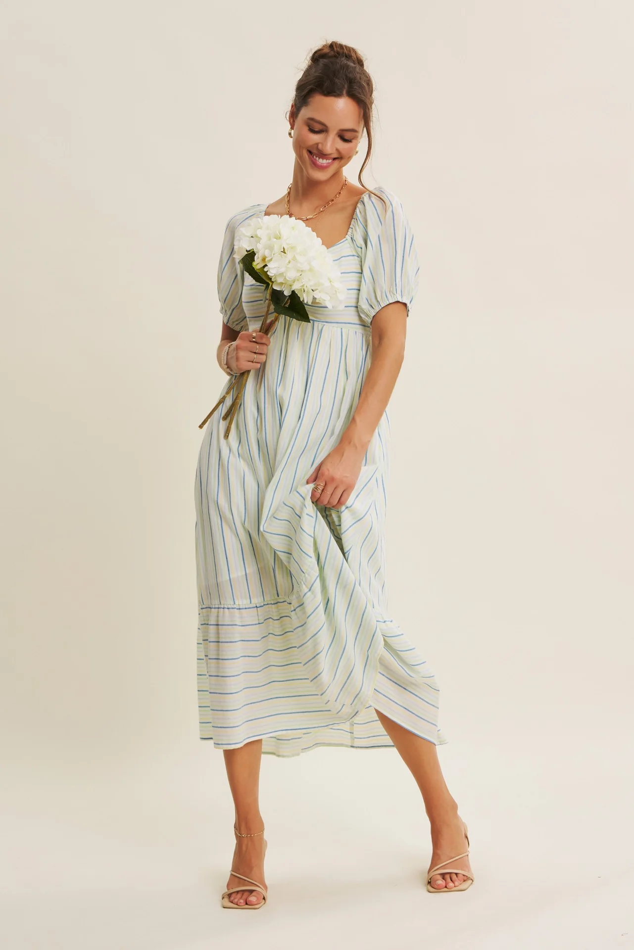 Lime Stripe Sweetheart Neckline Midi Dress - Image 6