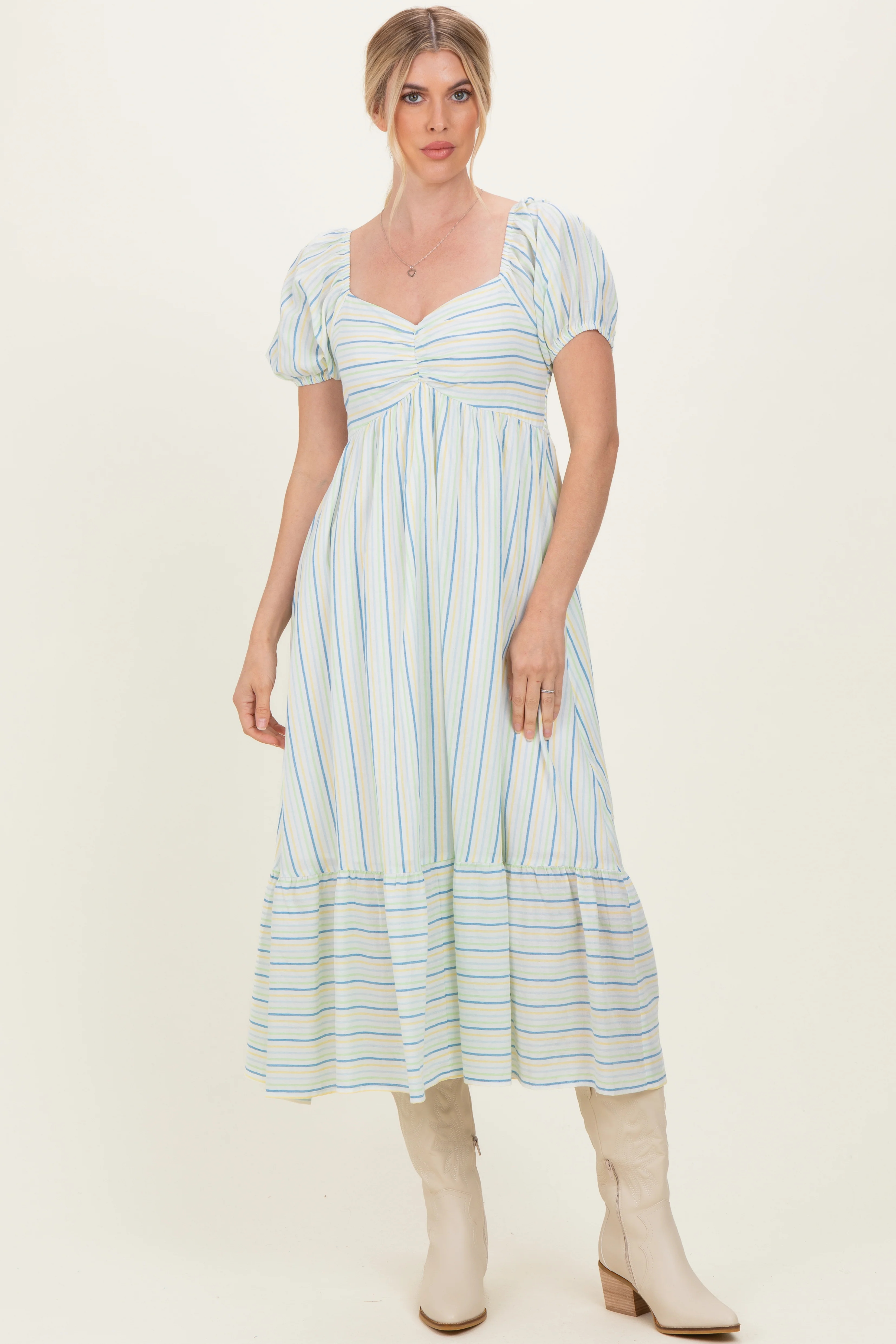 Lime Stripe Sweetheart Neckline Midi Dress - Image 7