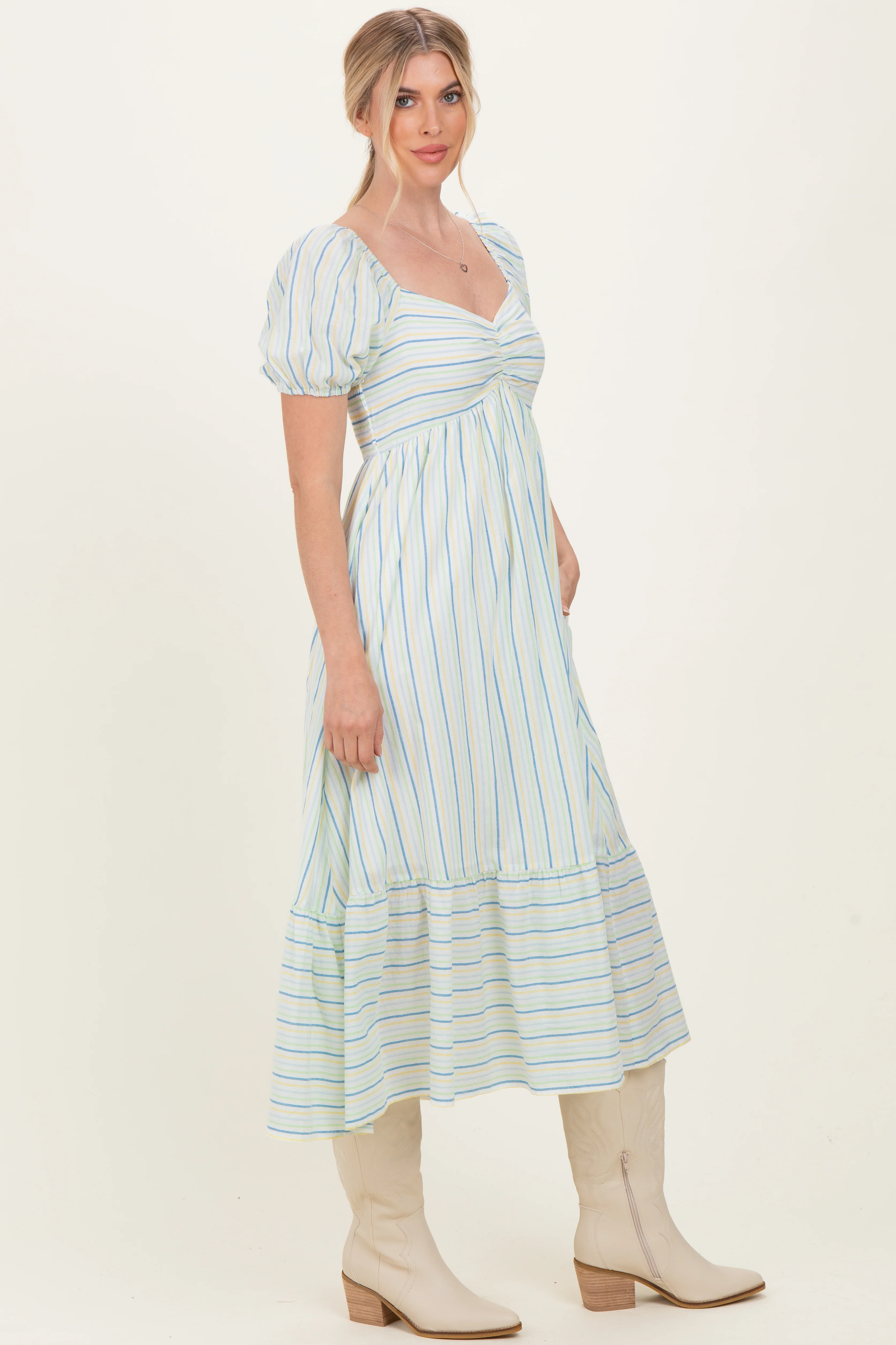 Lime Stripe Sweetheart Neckline Midi Dress - Image 8