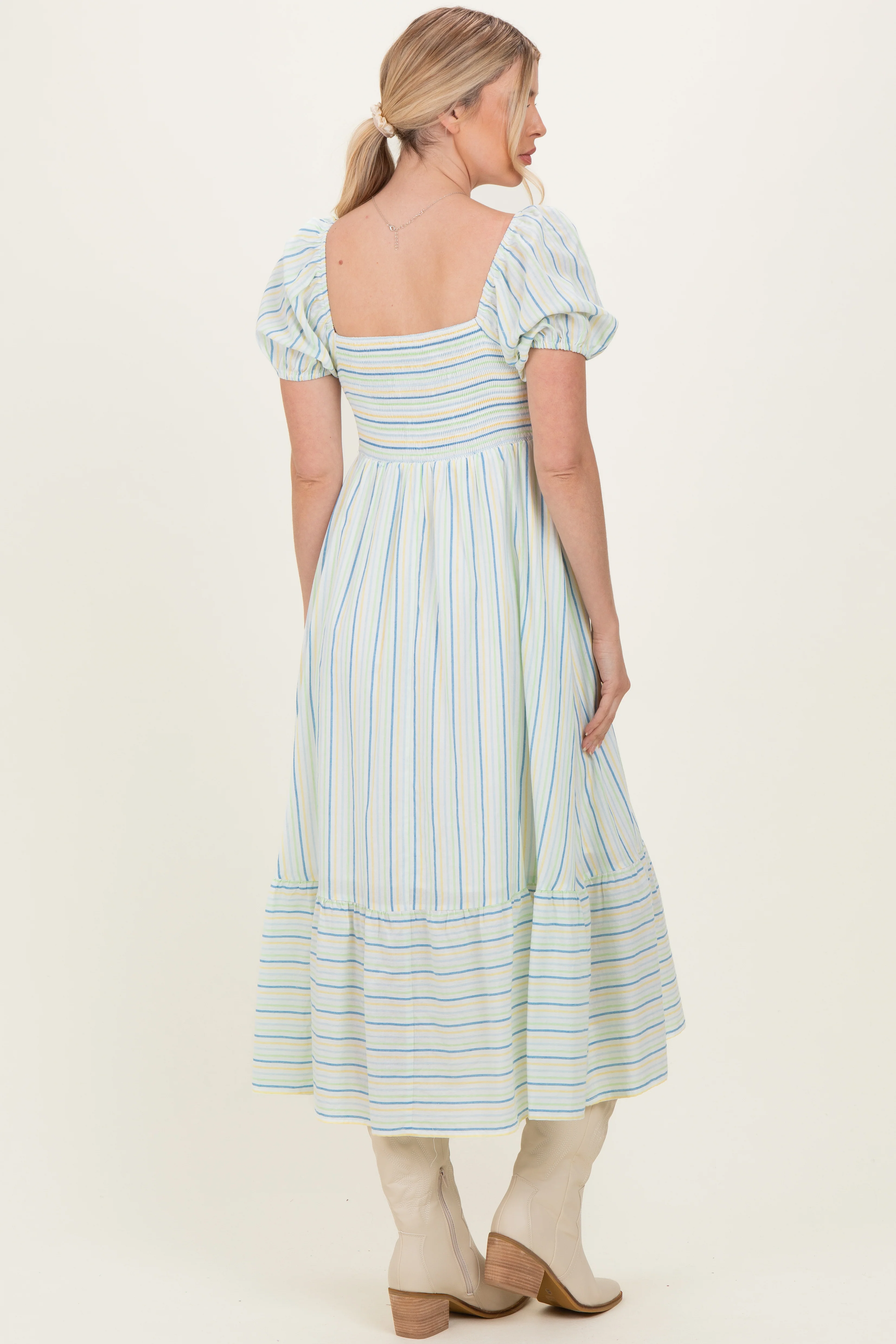 Lime Stripe Sweetheart Neckline Midi Dress - Image 9