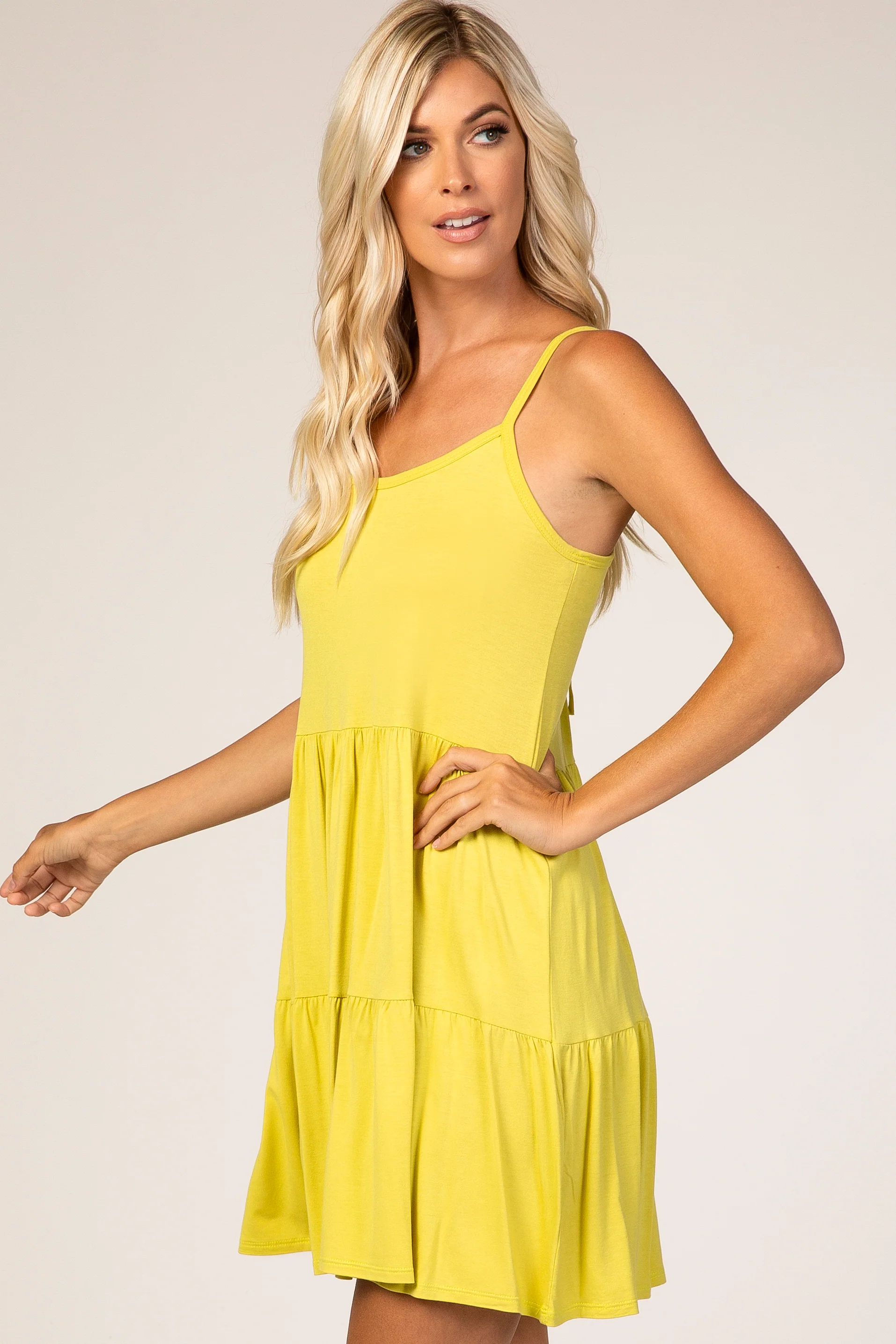 Lime Yellow Tiered Tank Dress - Image 3