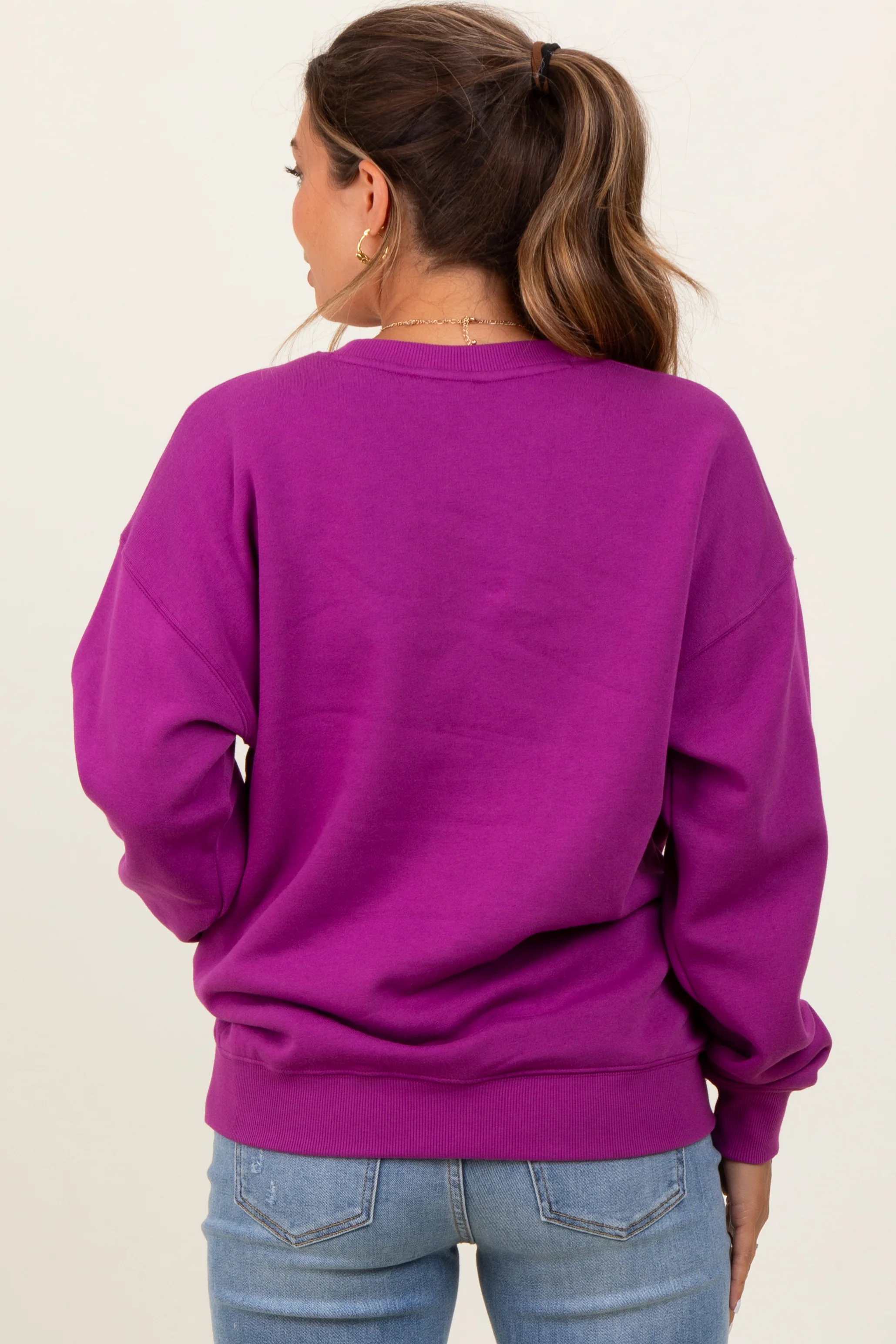 Magenta Fleece Crew Neck Relaxed Fit Maternity Sweatshirt - Image 4