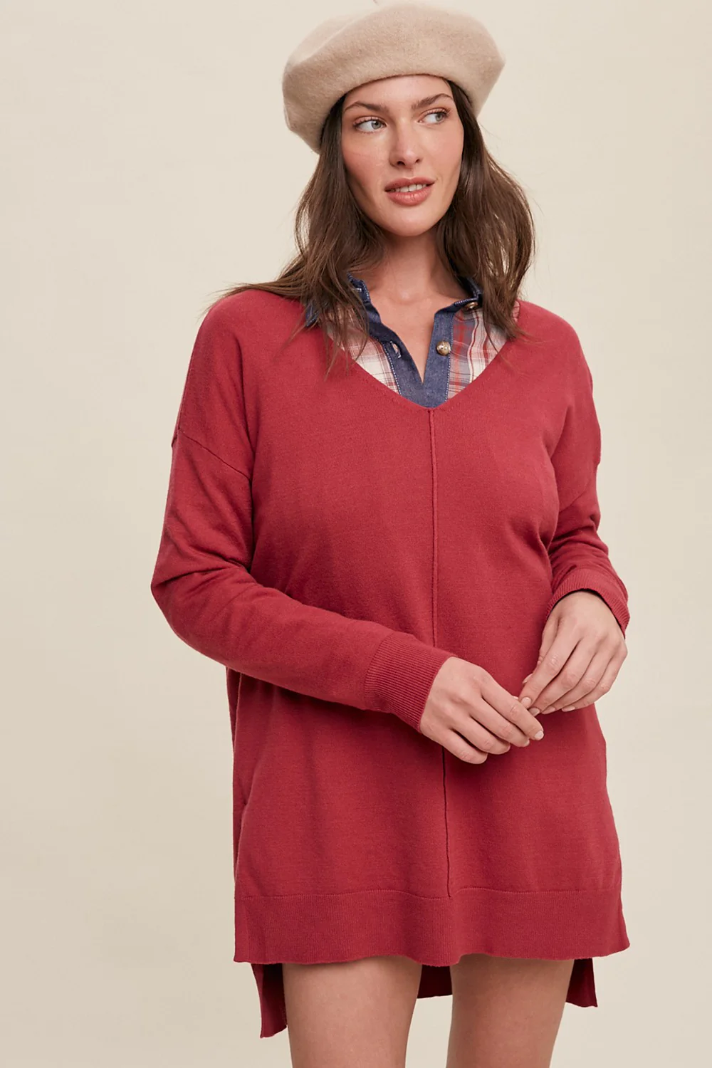 Magenta Oversized Knit Side Slit Maternity Top - Image 5