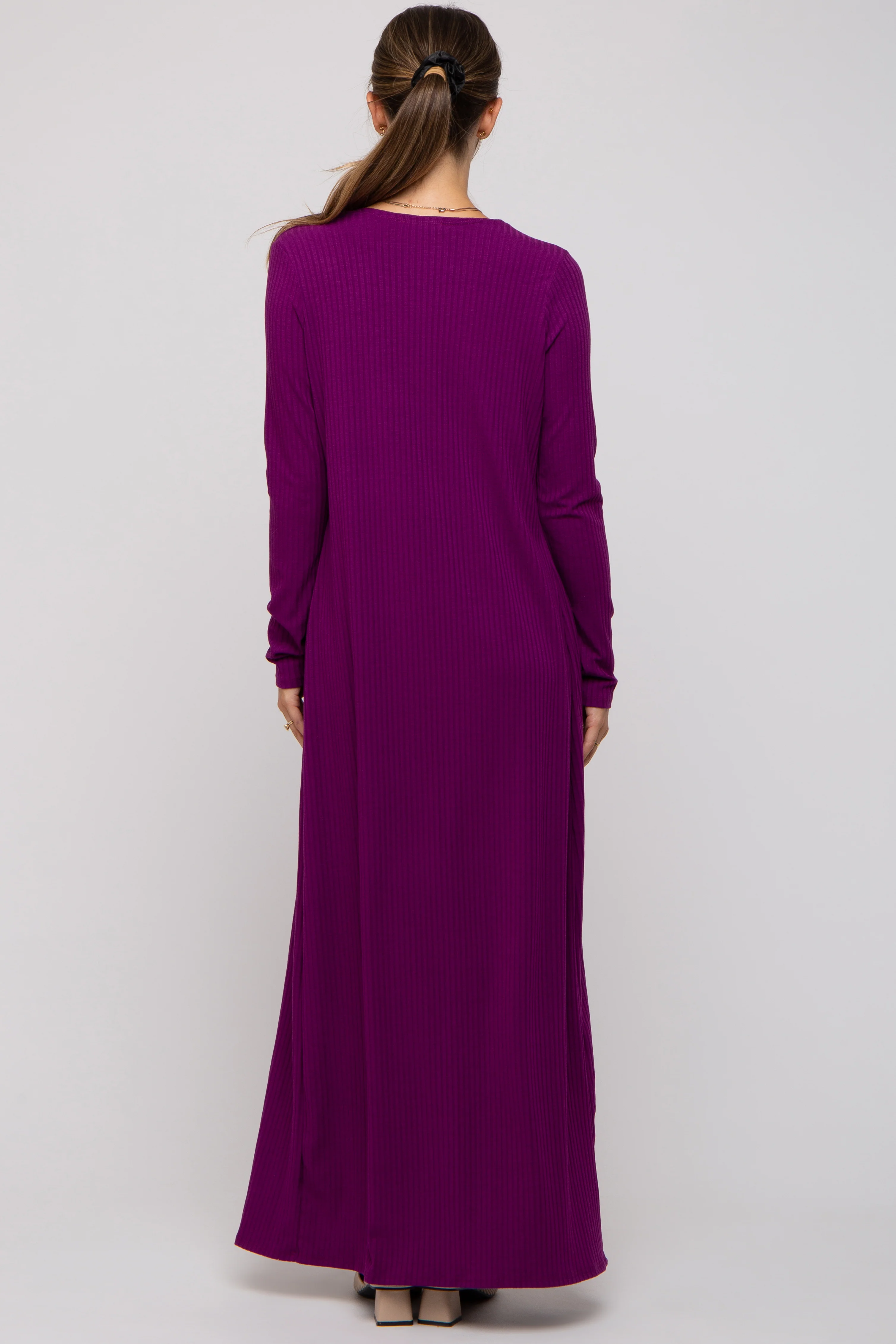 Magenta Ribbed Sleeveless Dress Cardigan Maternity Set - Image 5