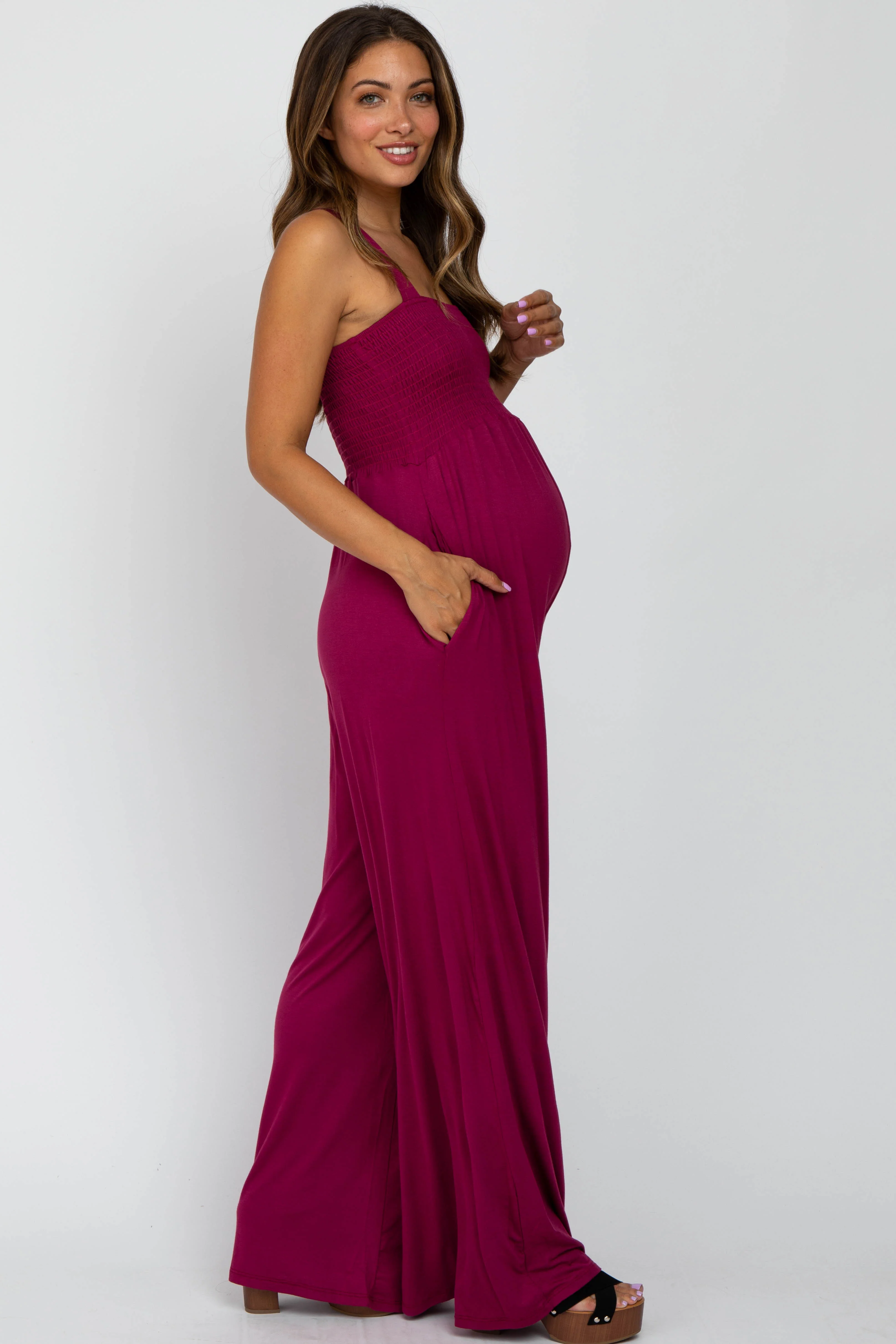 Magenta Sleeveless Wide Leg Maternity Jumpsuit - Image 3