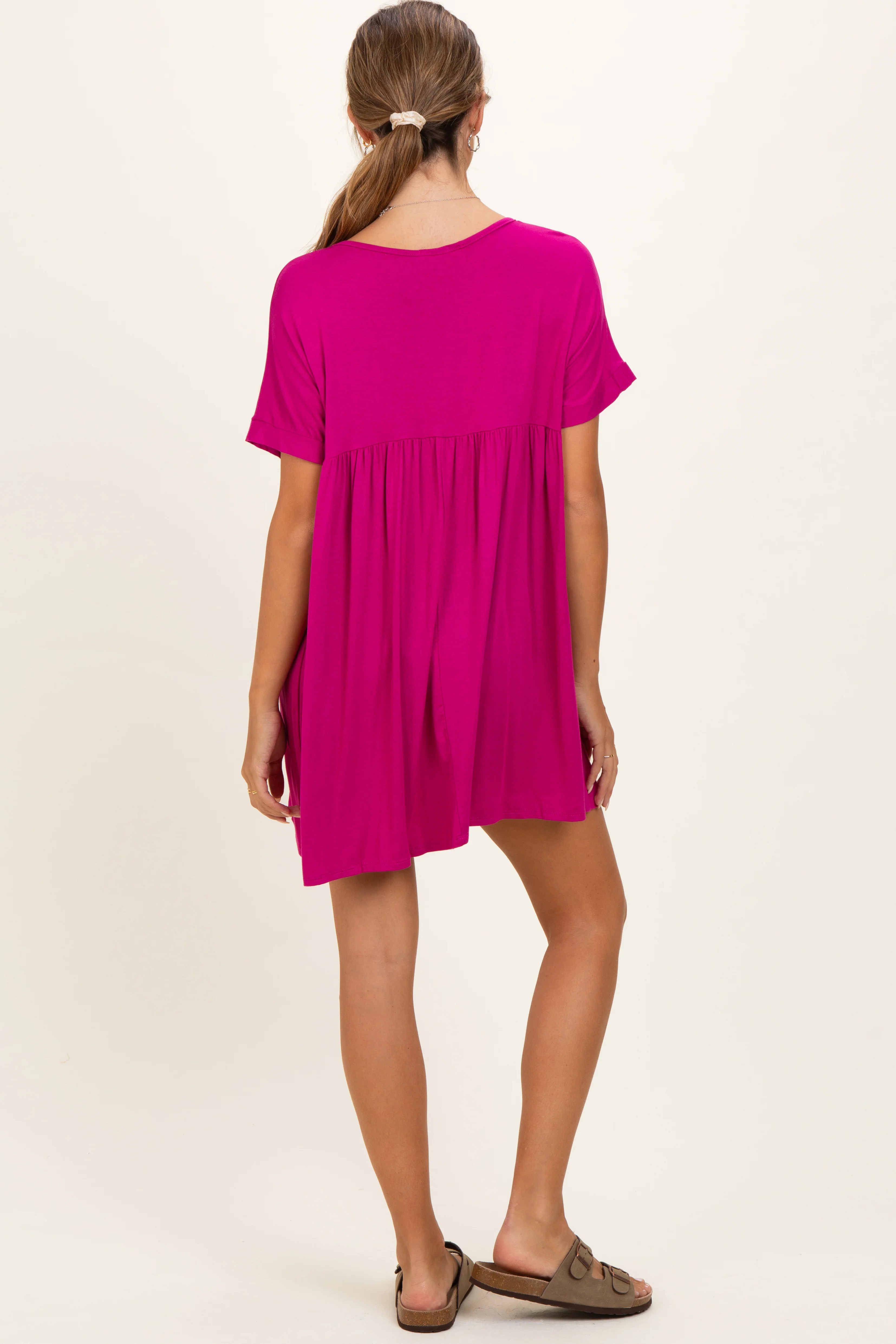 Magenta V-Neck Basic Maternity Dress - Image 3