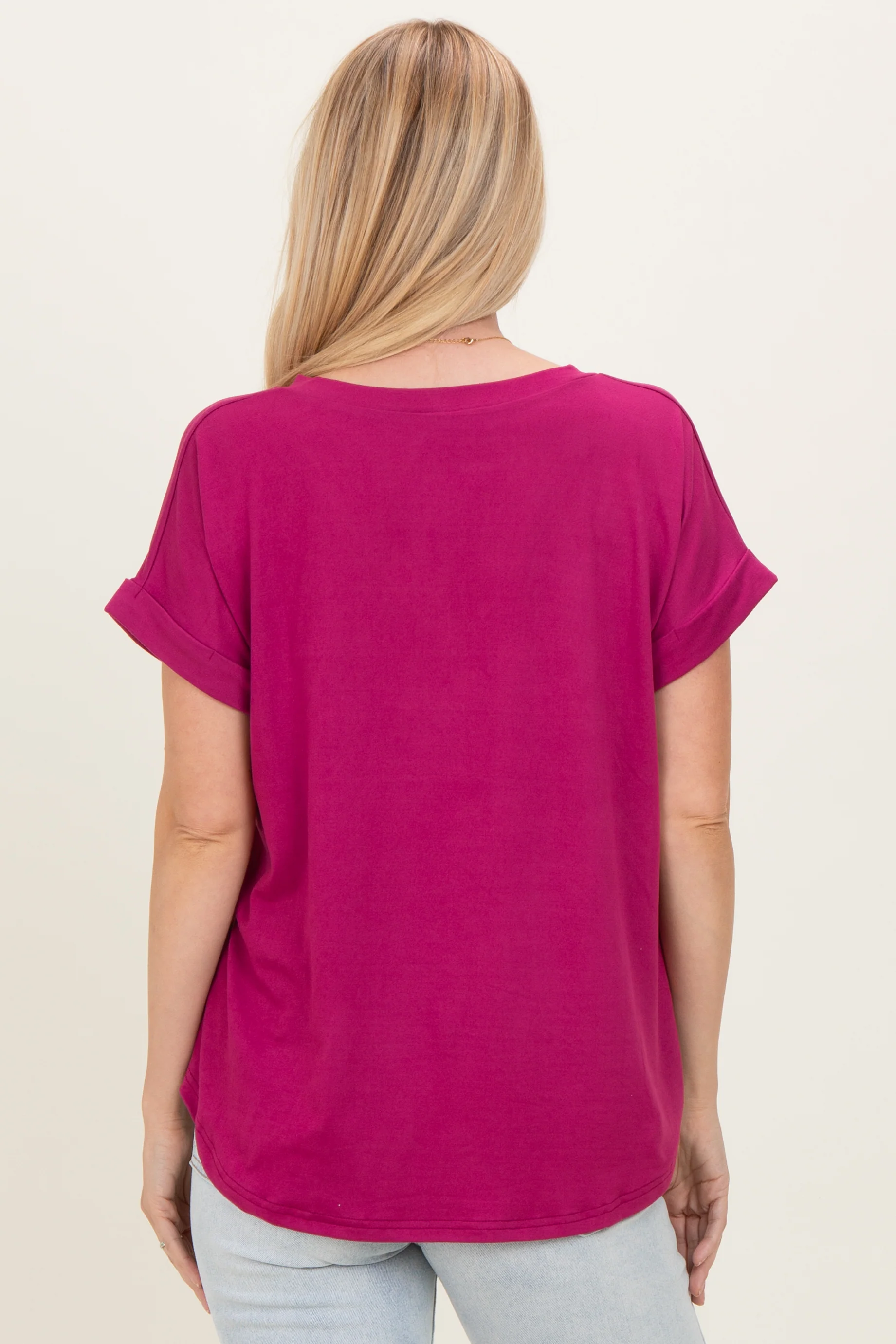 Magenta V-Neck Pocket Short Sleeve Shirt - Image 6
