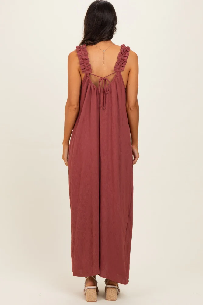 Marsala Ruffle Strap Wide Leg Jumpsuit - Image 3