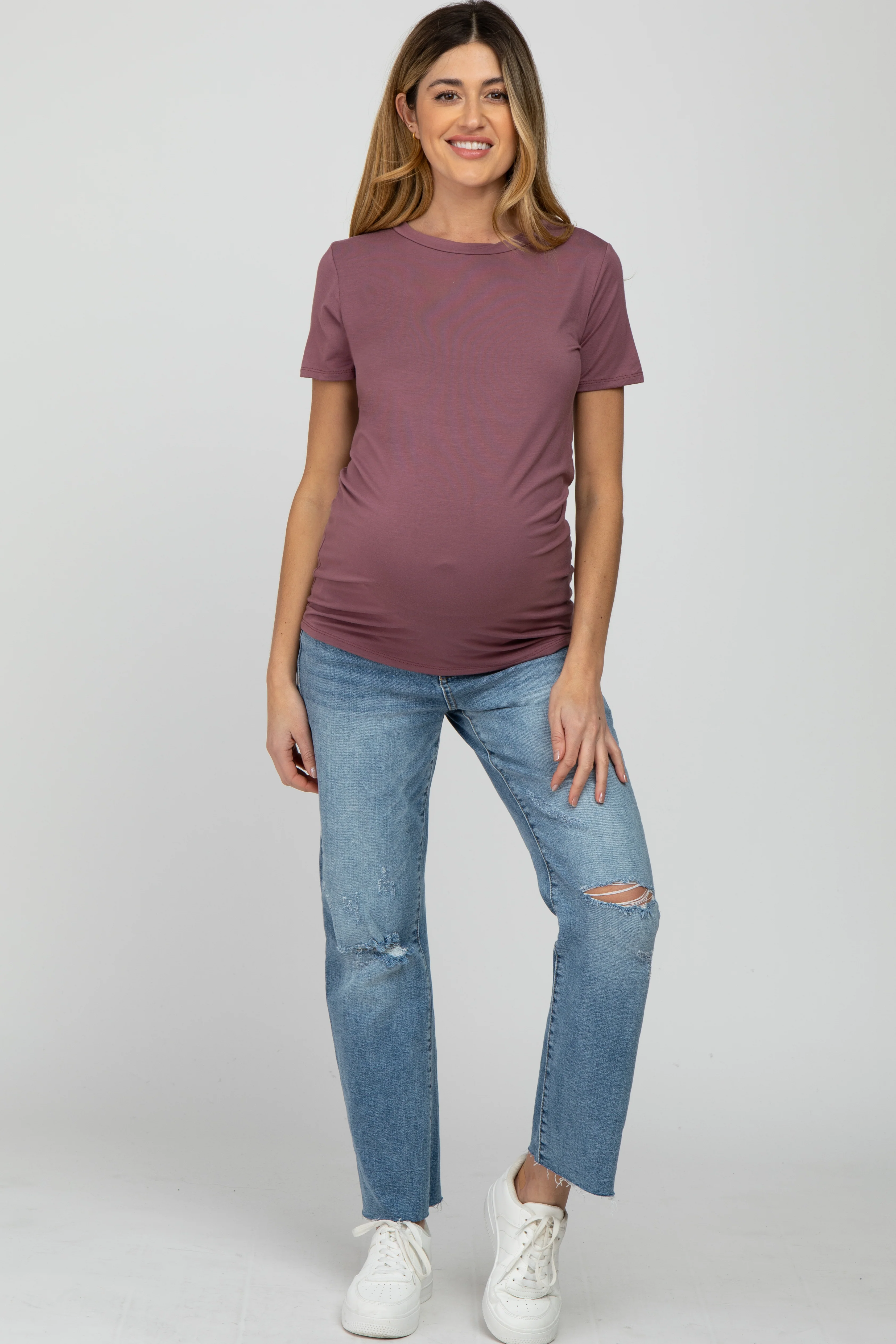 Mauve Basic Short Sleeve Maternity Top - Image 2