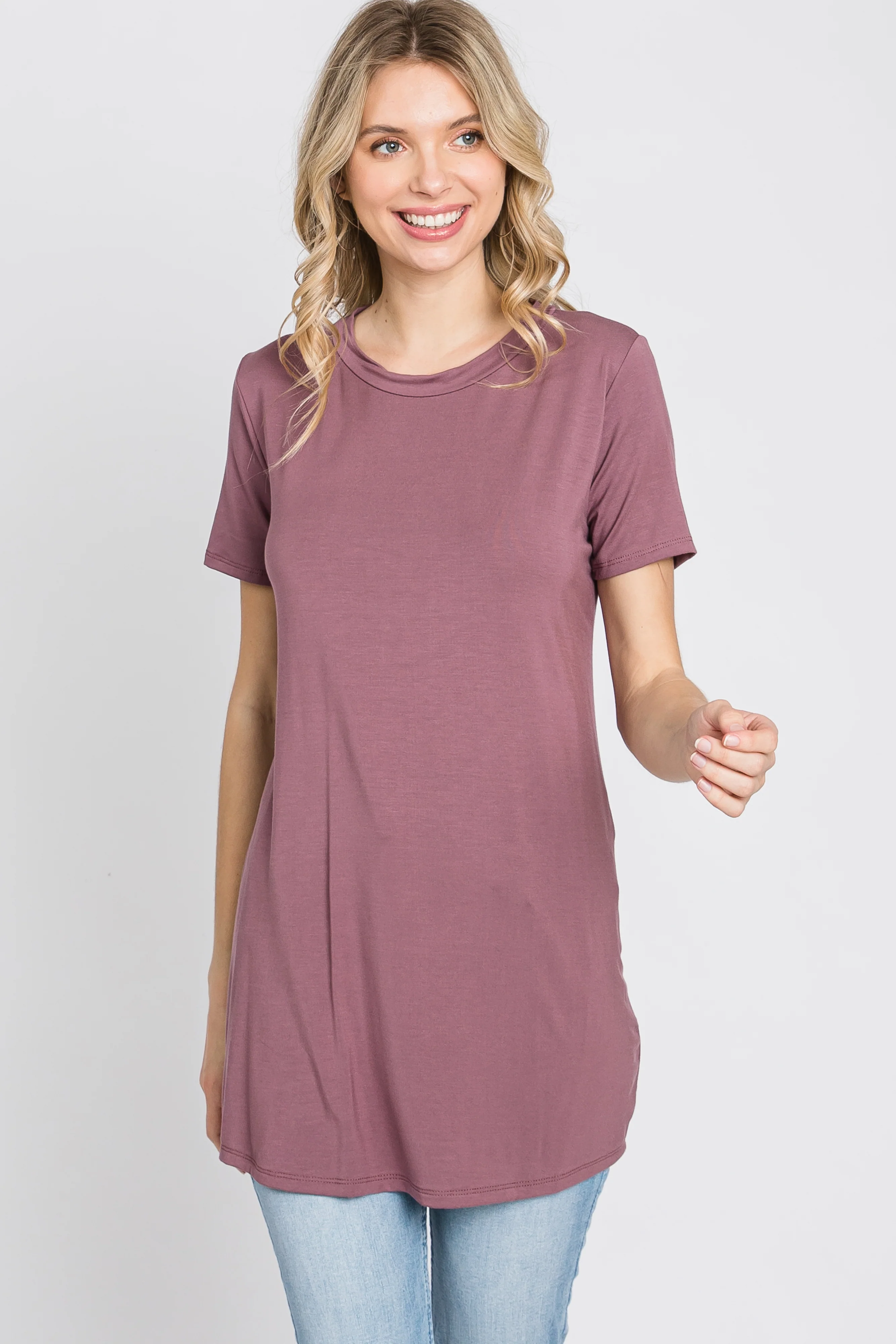Mauve Basic Short Sleeve Top - Image 3