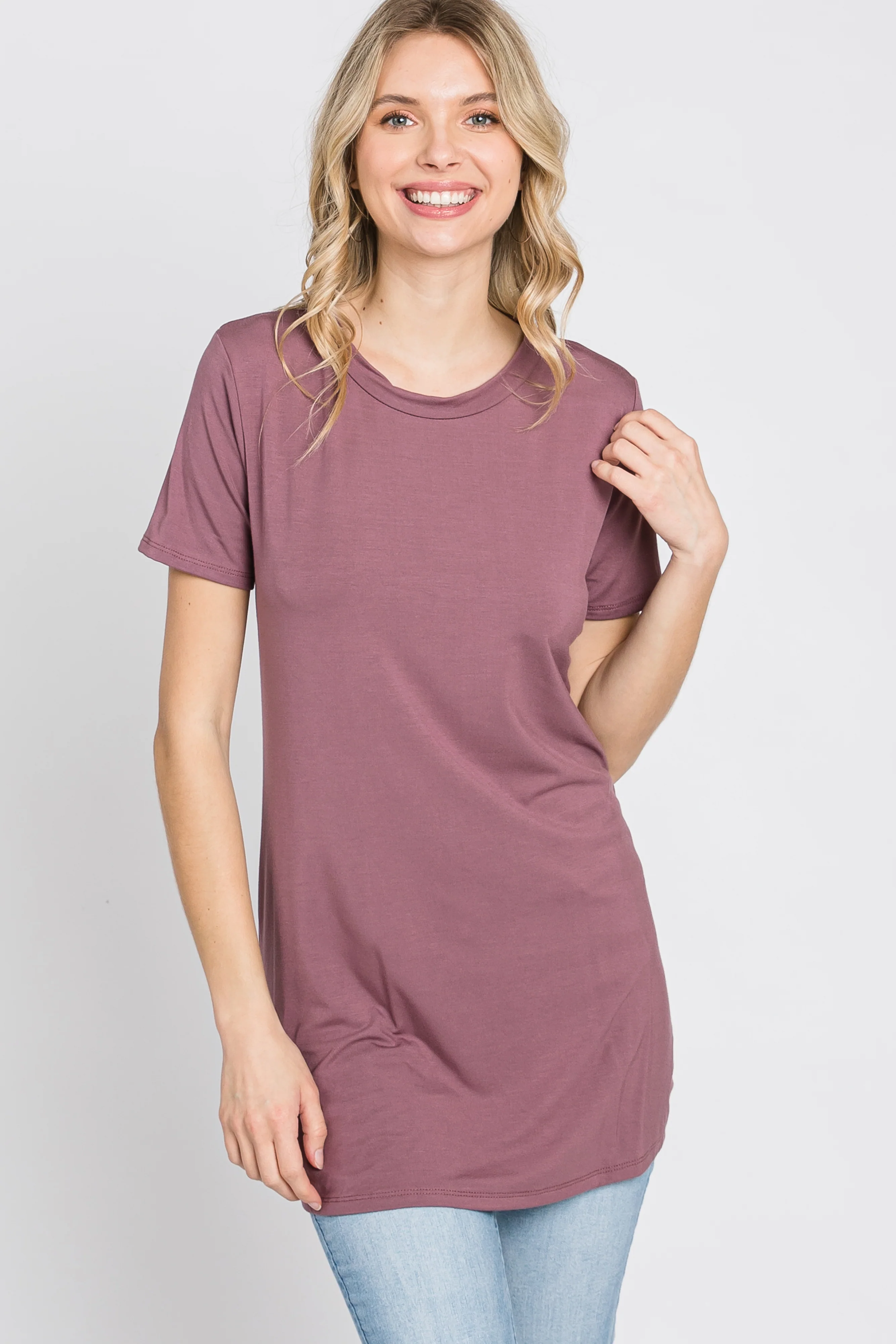 Mauve Basic Short Sleeve Top - Image 4