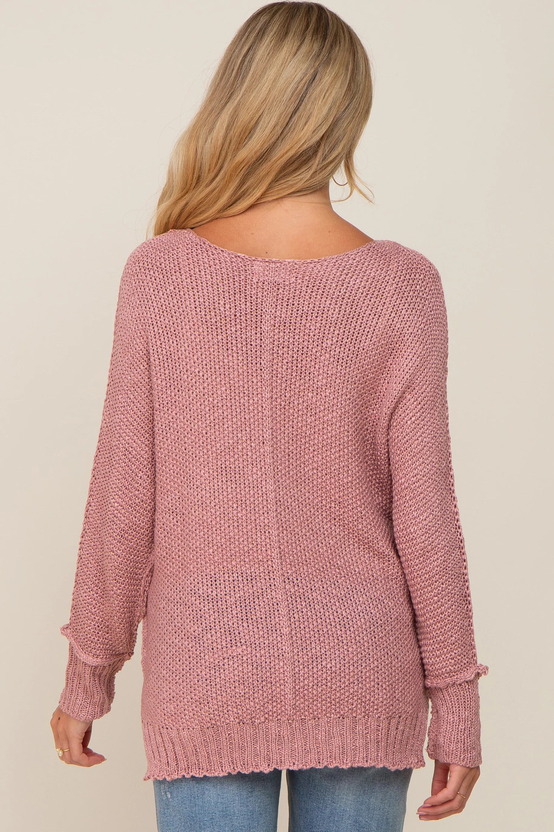 Mauve Chunky Knit Side Slit Maternity Sweater - Image 3