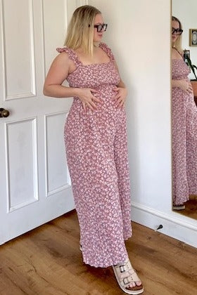 Mauve Floral Flowy Maternity Jumpsuit - Image 4