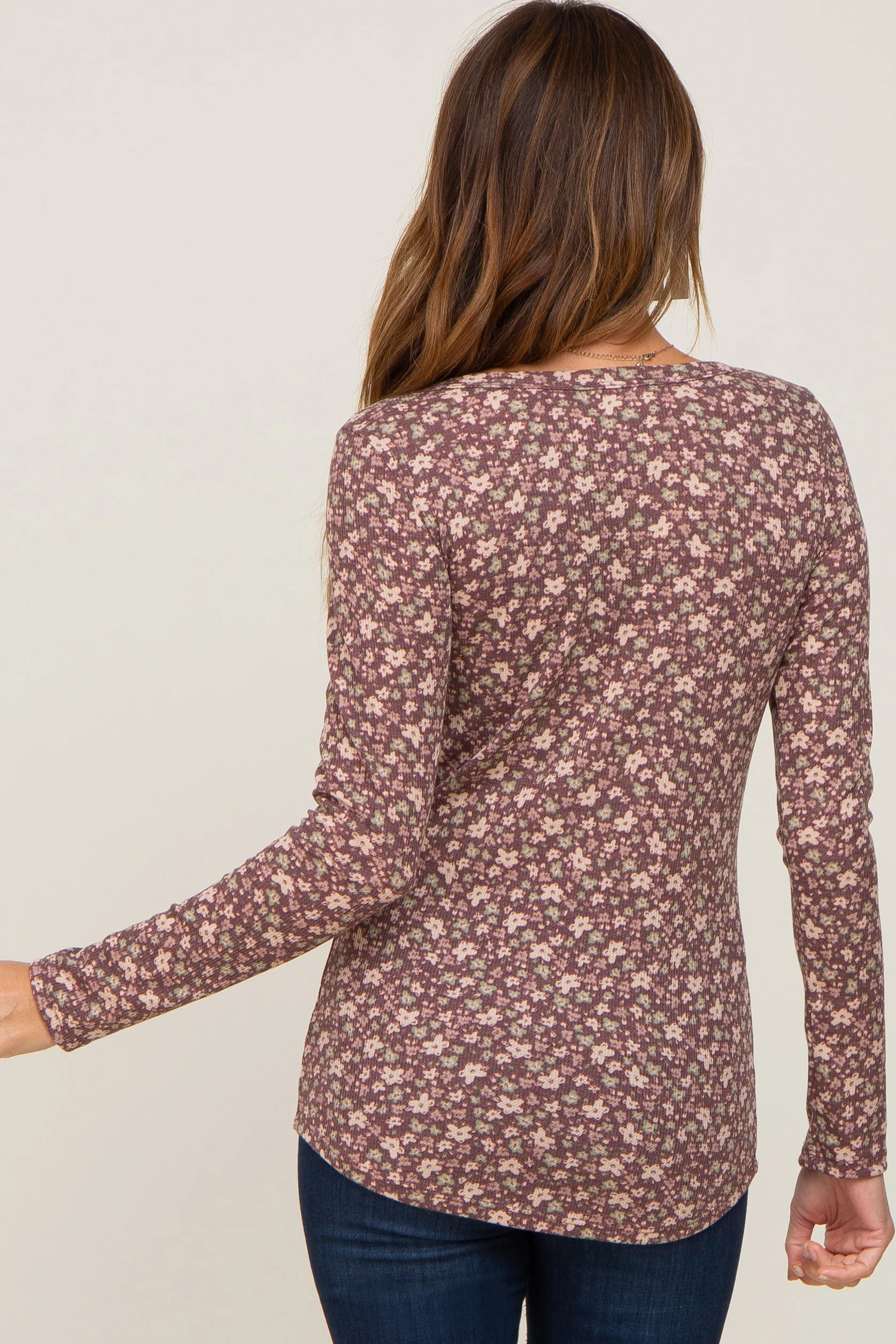 Mauve Floral Henley Top - Image 3