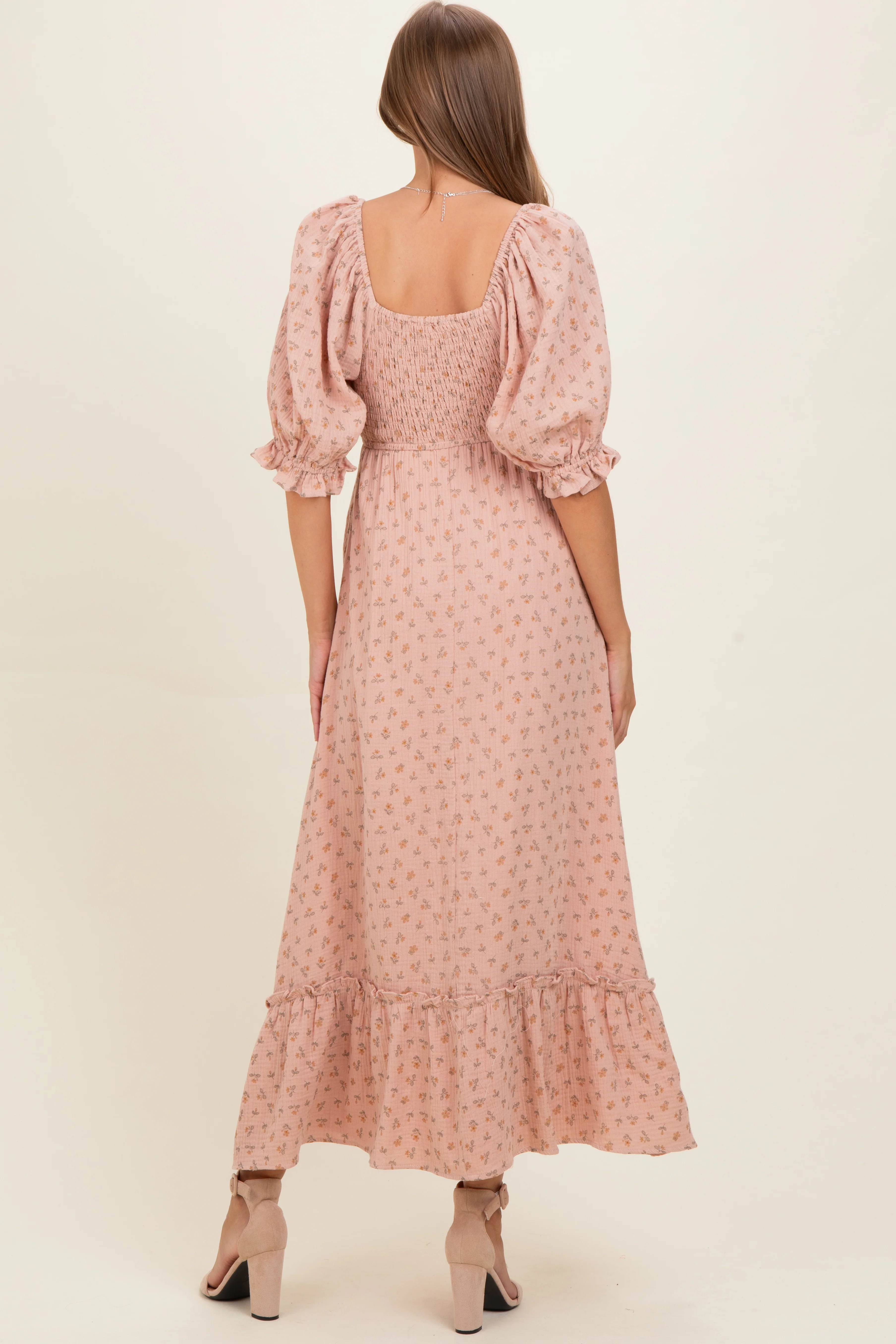 Mauve Floral Square Neck Maternity Maxi Dress - Image 3
