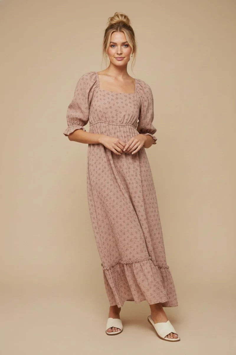 Mauve Floral Square Neck Maternity Maxi Dress - Image 4